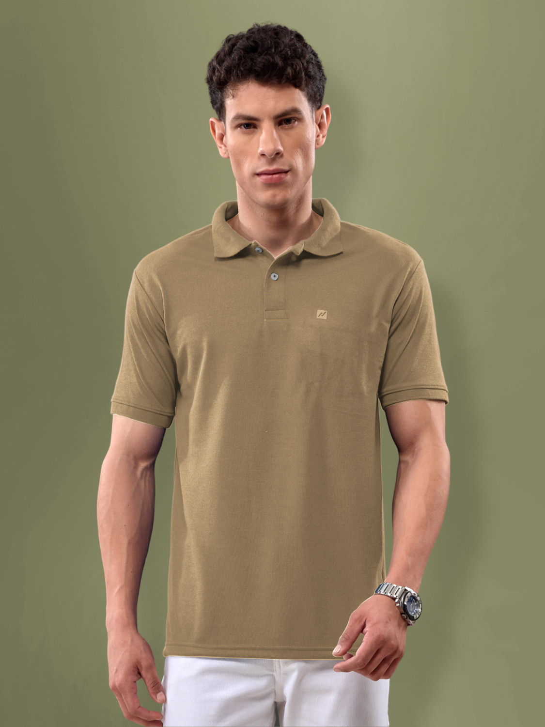 Image of Lux Nitro Solid Men Polo Neck Gold T-Shirt