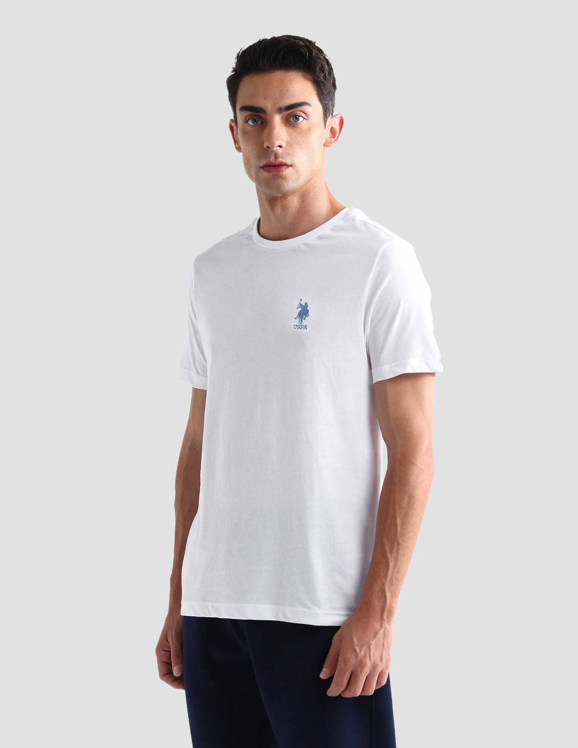 Image of U.S. POLO ASSN. Solid Men Round Neck White T-Shirt