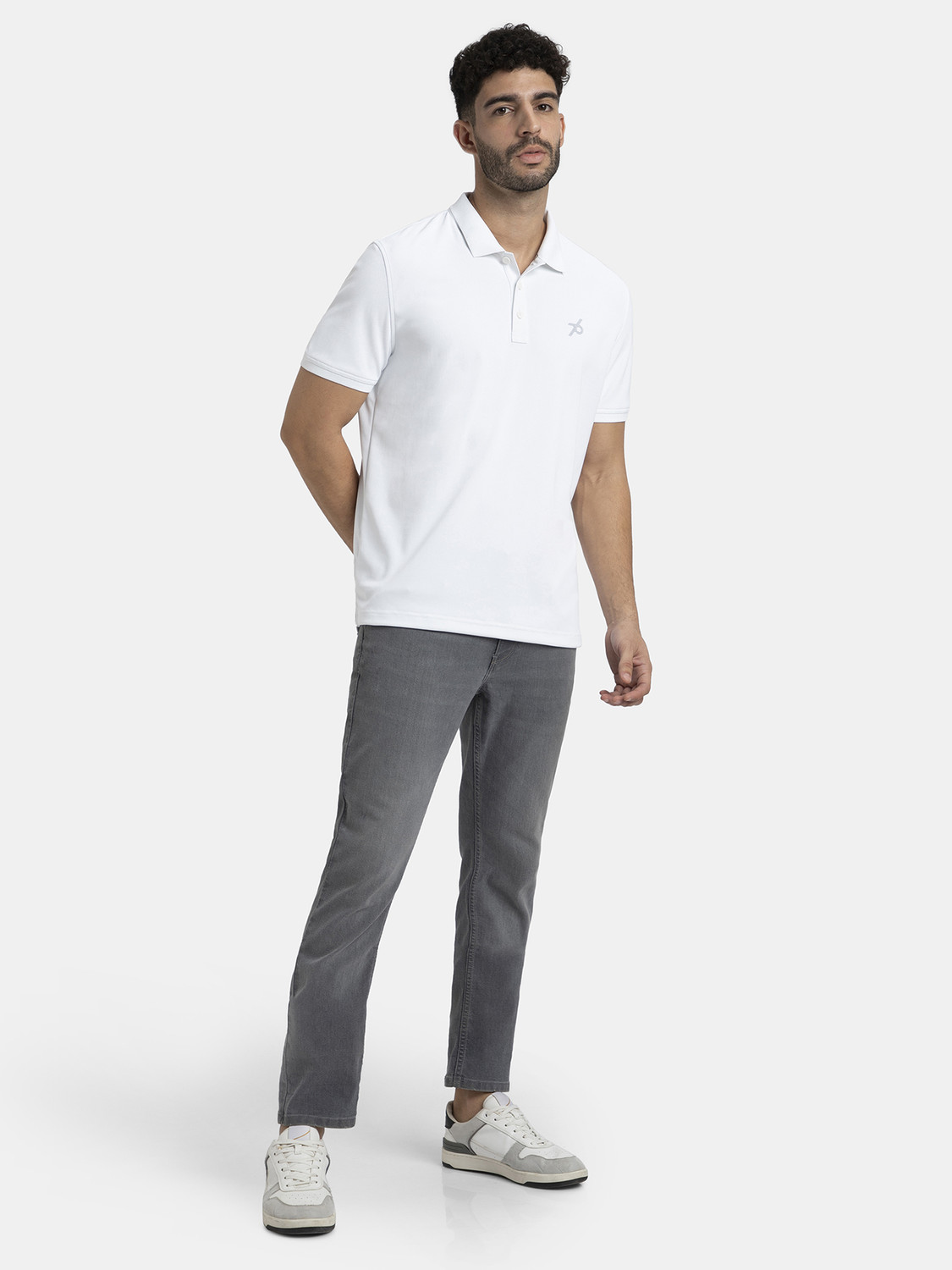 Image of JOCKEY Solid Men Polo Neck White T-Shirt