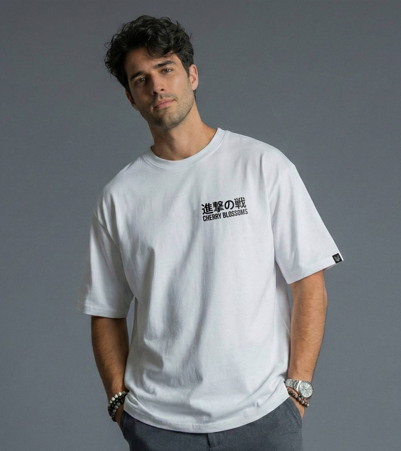 Black Jackal Typography, Graphic Print Men Round Neck White T