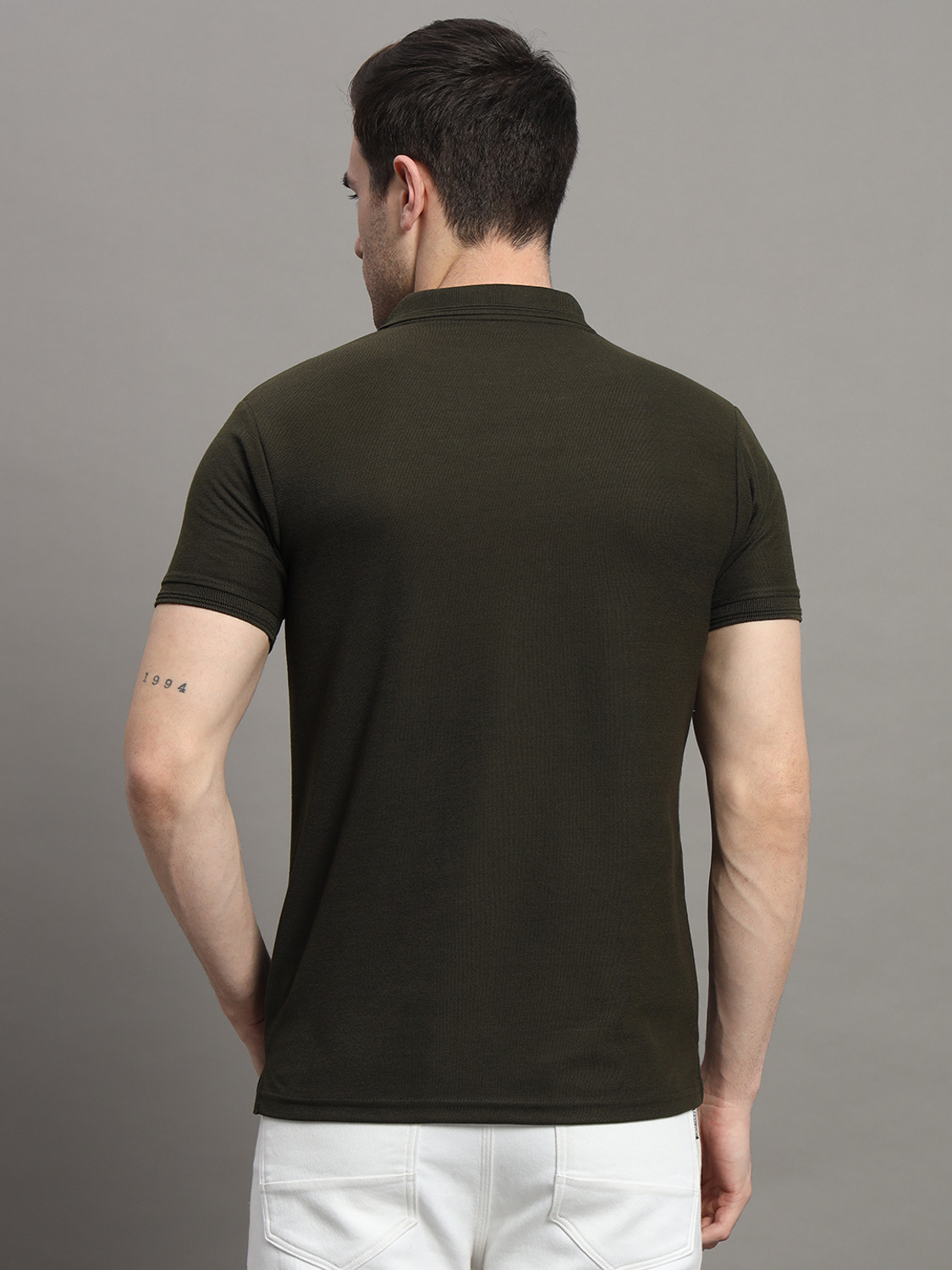 Image of RARHANPREMIUM Solid Men Polo Neck Dark Green T-Shirt