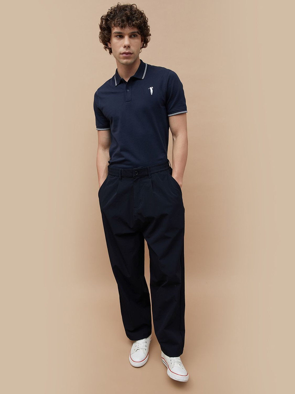Image of BOSSINI Solid Men Polo Neck Blue T-Shirt