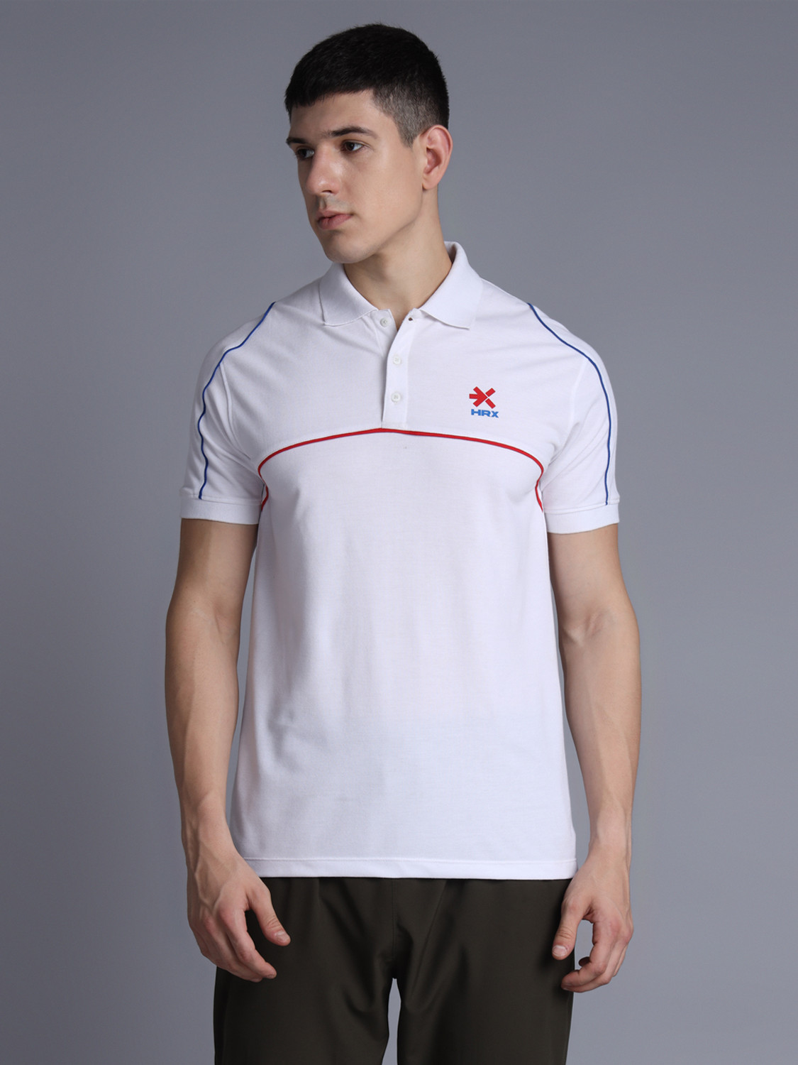 Image of HRX by Hrithik Roshan Solid Men Polo Neck White T-Shirt
