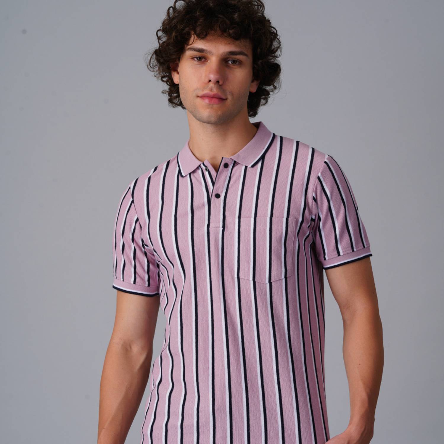 MYRADIOLOGY Men Striped Polo Neck Polycotton Pink T-Shirt