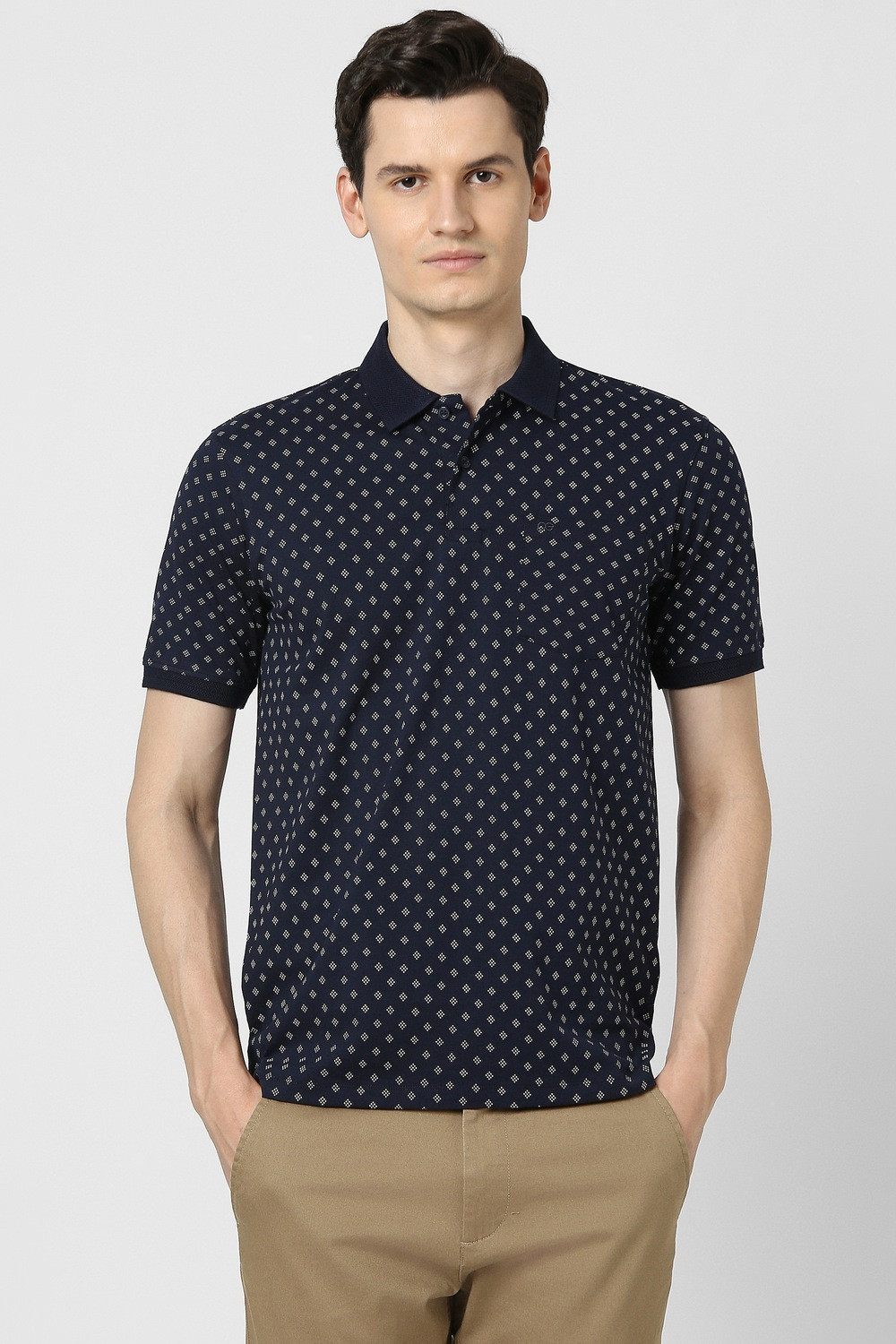 Image of PETER ENGLAND Printed Men Polo Neck Dark Blue T-Shirt
