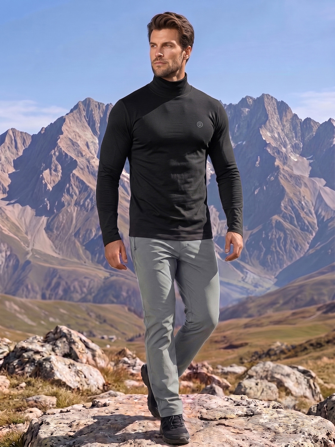 Image of CHKOKKO Solid Men High Neck Black T-Shirt