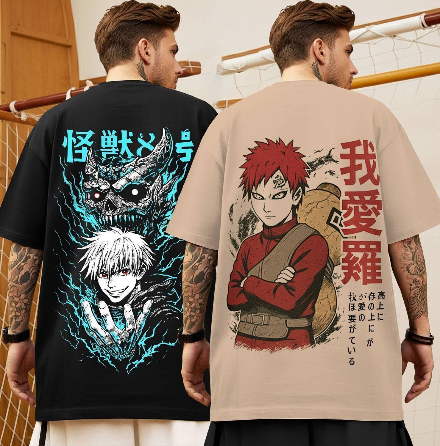 TRIPR Pack of 2 Oversized Men Printed Round Neck Cotton Blend Bla