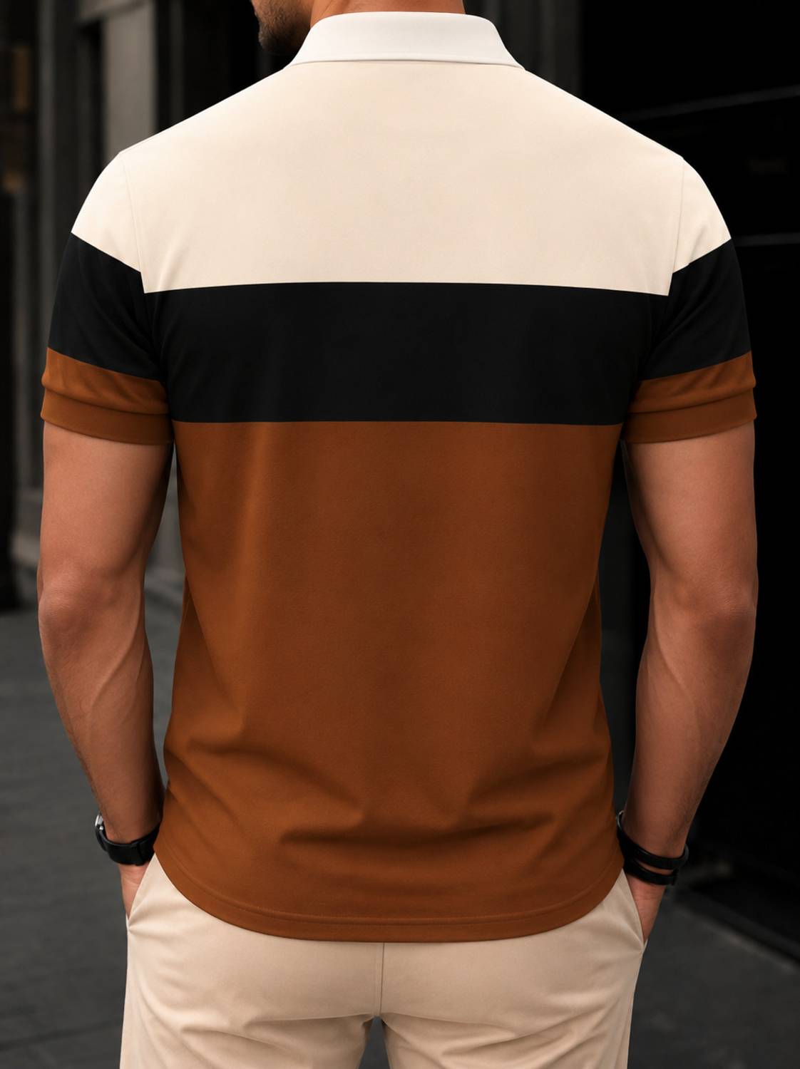 STITCHROOT Colorblock Men Polo Neck Brown T-Shirt - Image 2