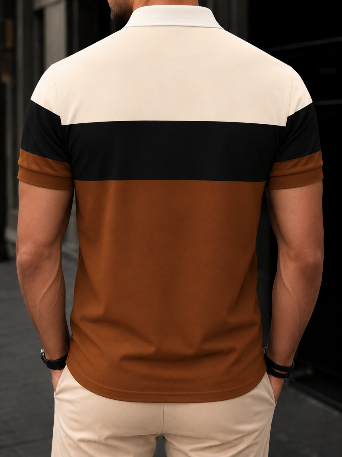 Image of STITCHROOT Colorblock Men Polo Neck Multicolor T-Shirt