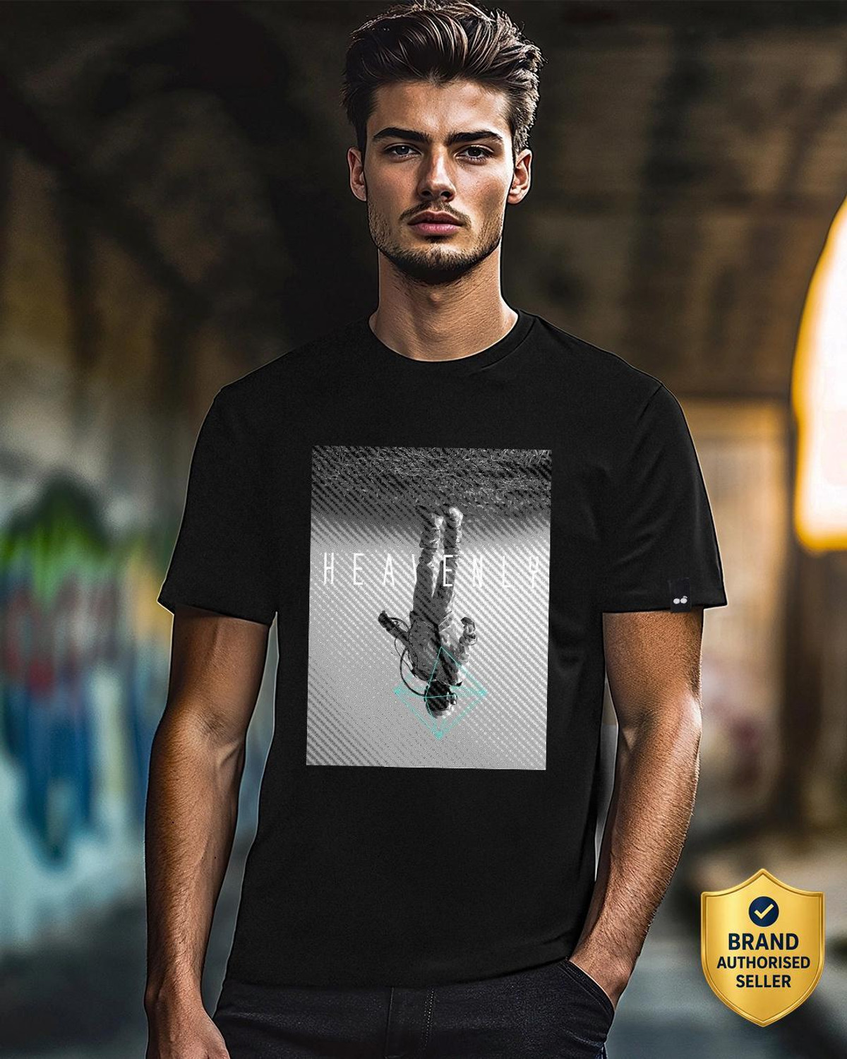 Image of BEWAKOOF Printed Men Round Neck Black T-Shirt