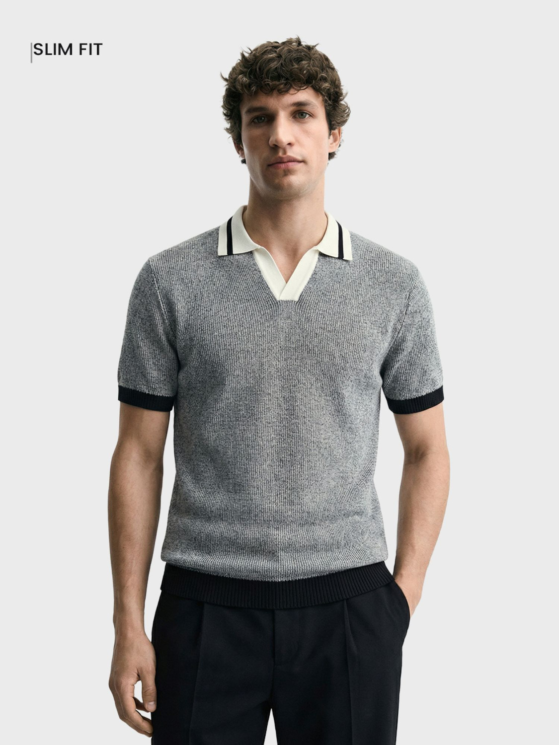 Image of The Indian Garage Co. Self Design Men Polo Neck Grey T-Shirt