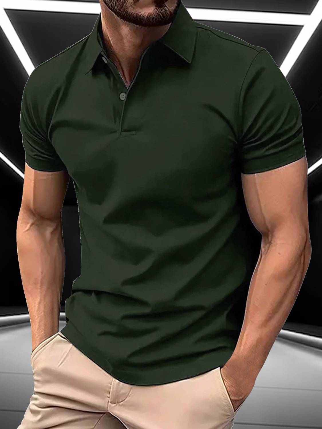 AIN6 Solid Men Polo Neck Dark Green T-Shirt