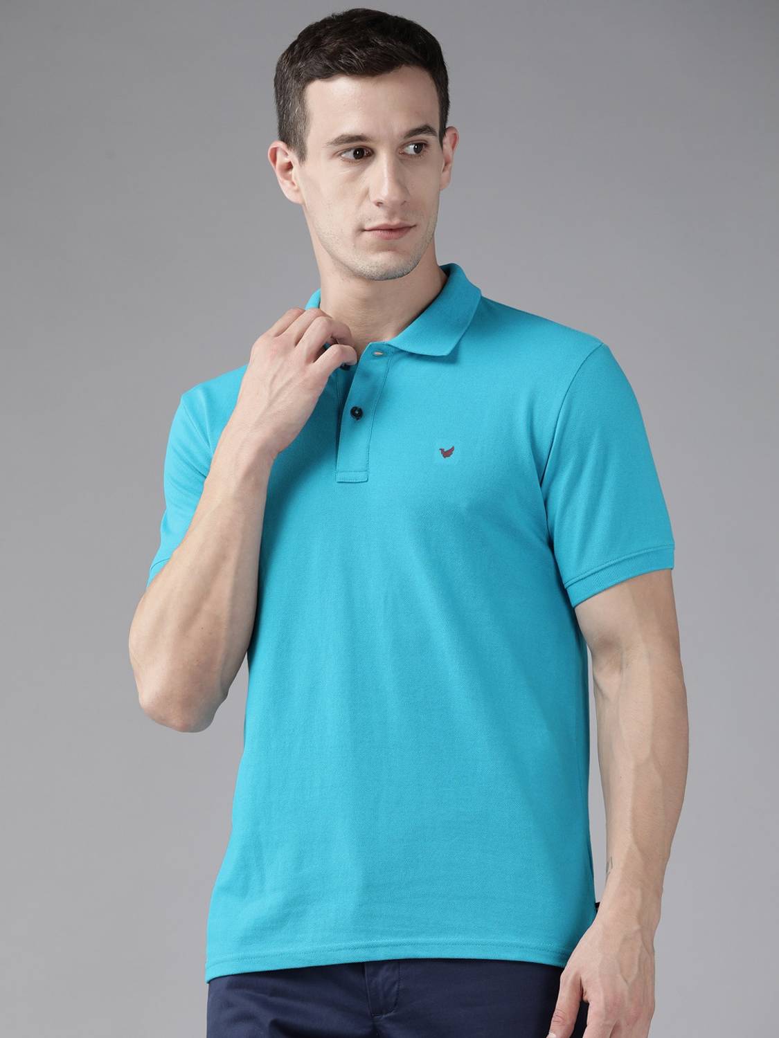 Blackberrys Solid Men Polo Neck Blue T-Shirt