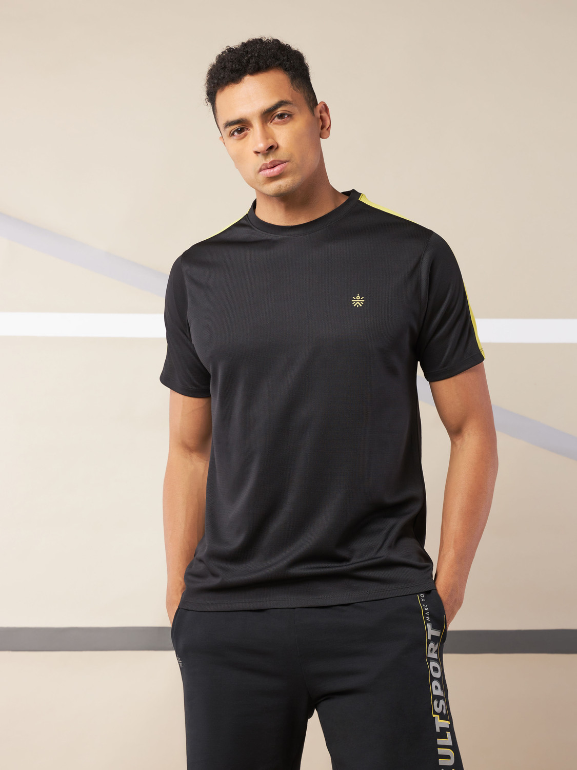Image of Cult Colorblock Men Crew Neck Black T-Shirt