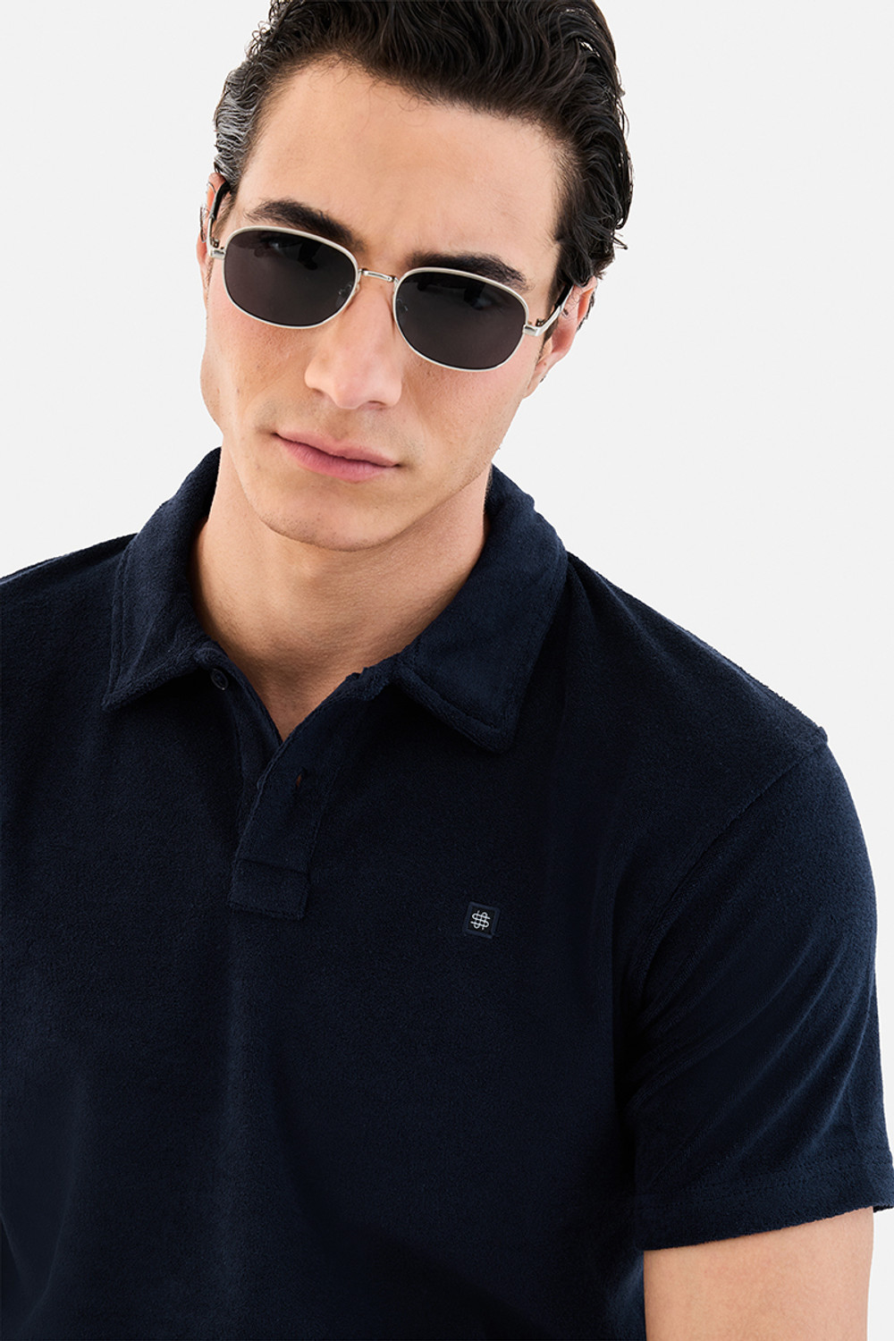 Image of Snitch Solid Men Polo Neck Navy Blue T-Shirt