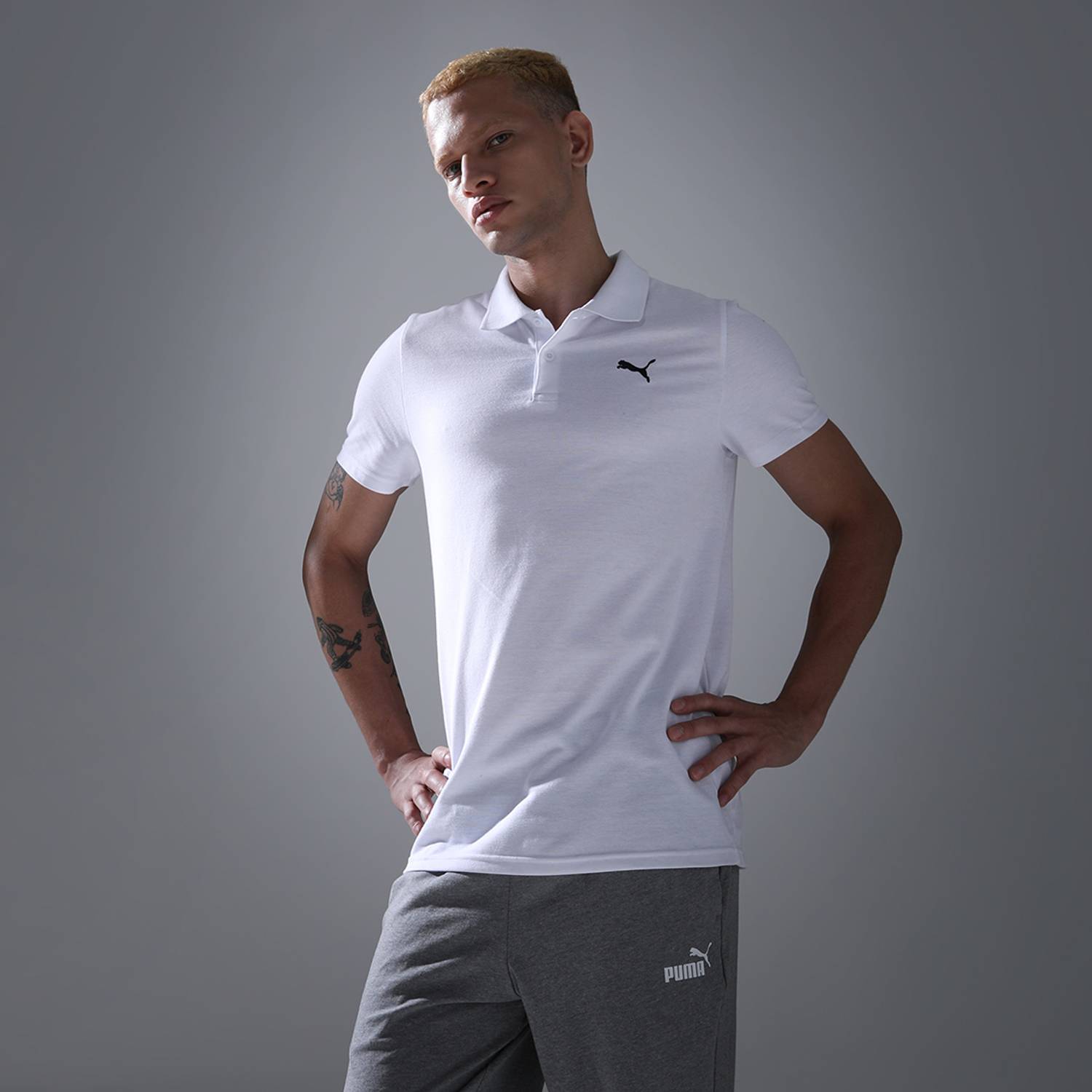 PUMA Men White Polo Neck T-Shirt - Image 2