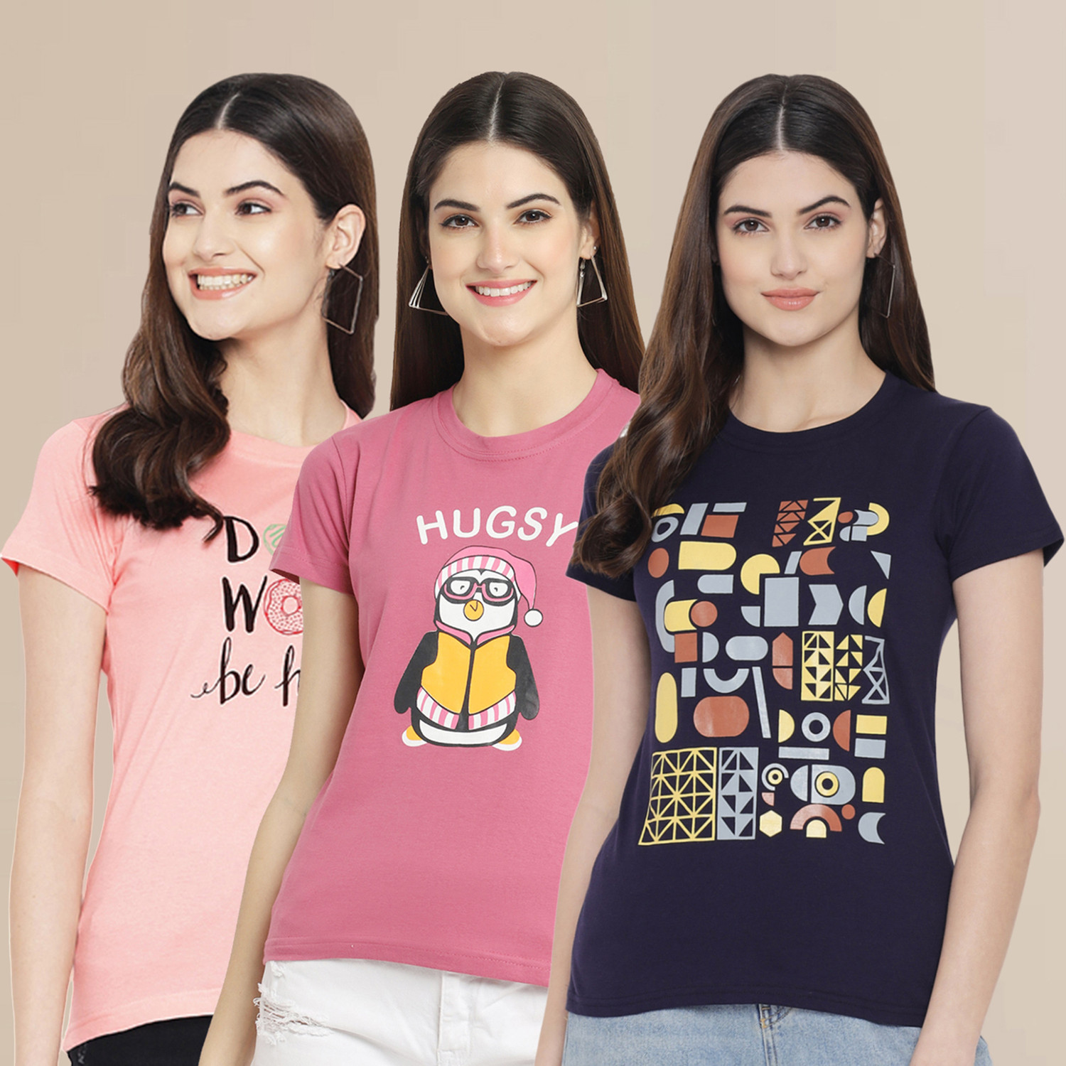Image of METRONAUT Printed Women Round Neck Multicolor T-Shirt