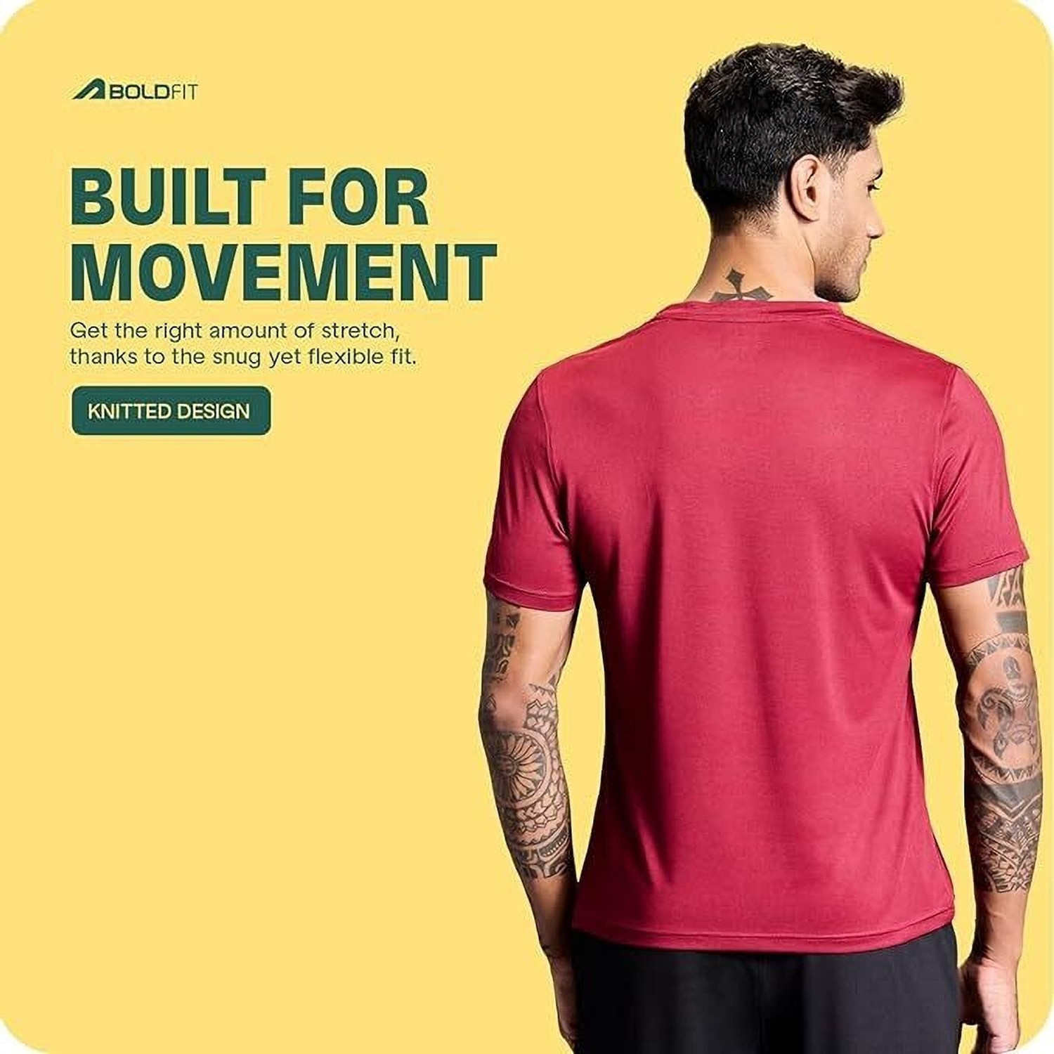 Image of Boldfit Athleisure Solid Men Round Neck Red T-Shirt