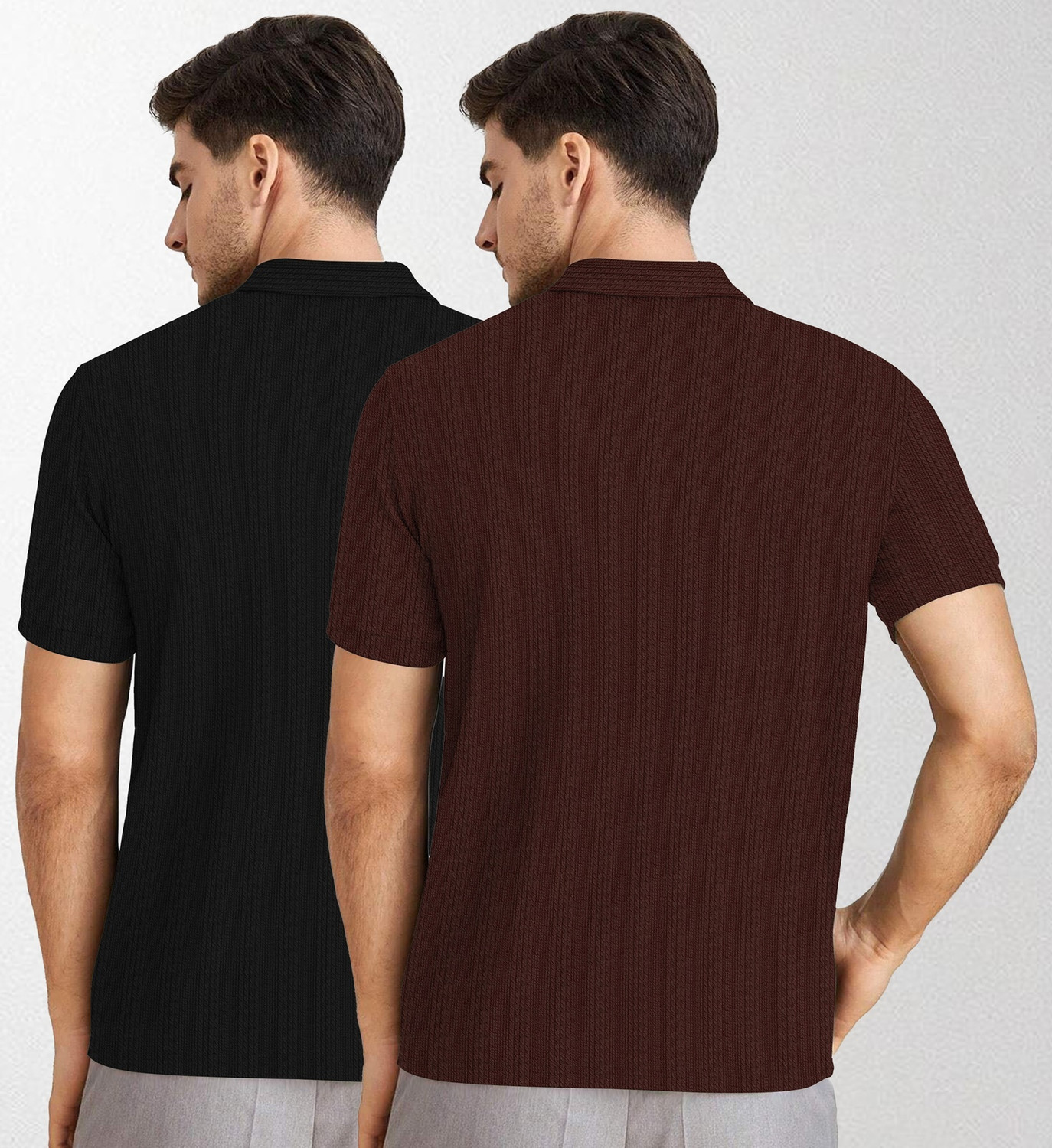 Image of KAJARU Self Design Men Zip Neck Brown, Black T-Shirt