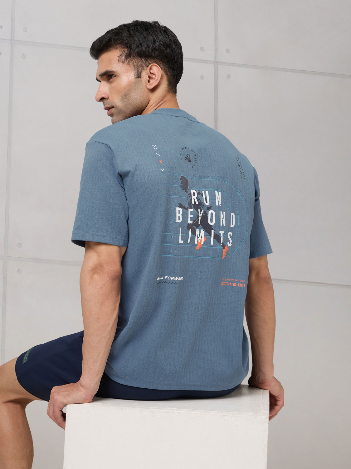 Image of TECHNOSPORT Graphic Print Men Round Neck Light Blue T-Shirt