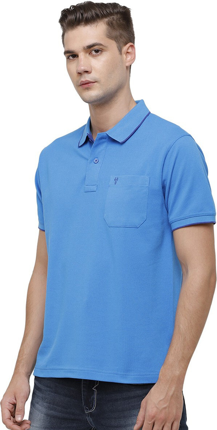 Image of Classic Polo Printed Men Polo Neck Blue T-Shirt