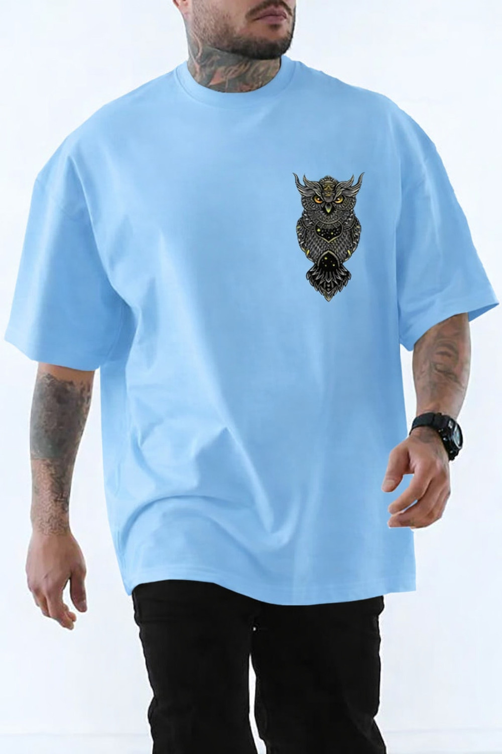 Image of MUNNKEY Self Design Men Round Neck Dark Blue, White T-Shirt