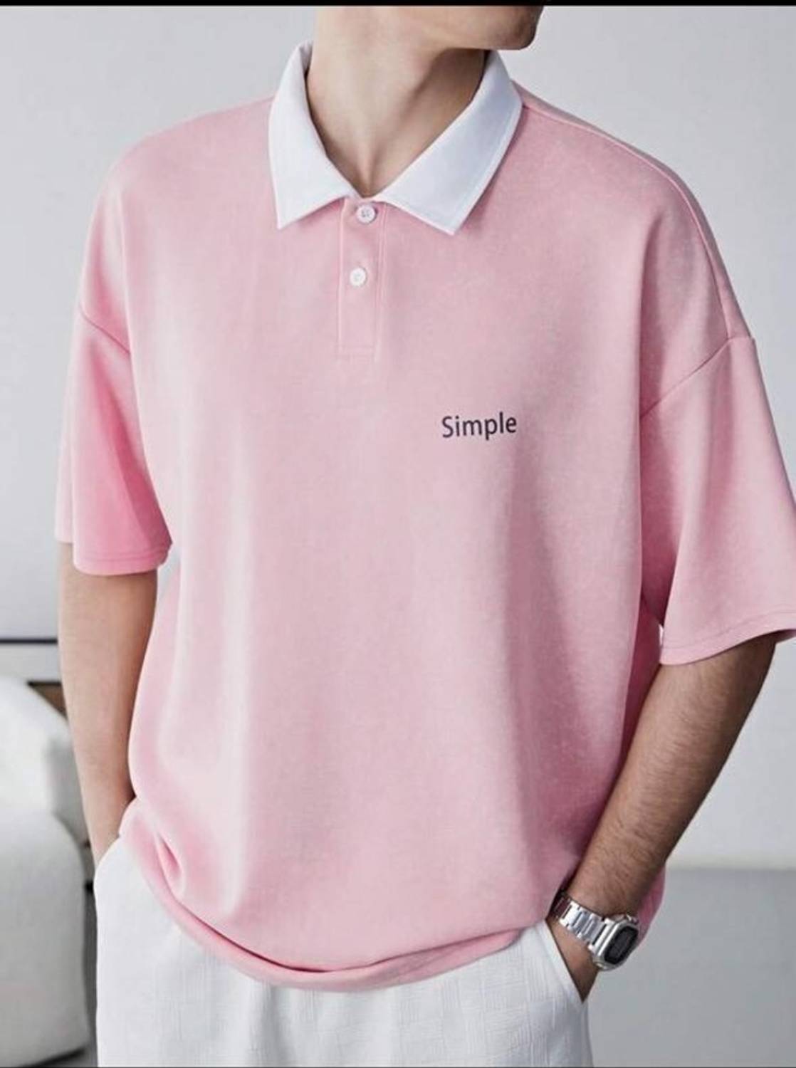 AVEJO Men Solid Polo Neck Cotton Blend Pink T-Shirt