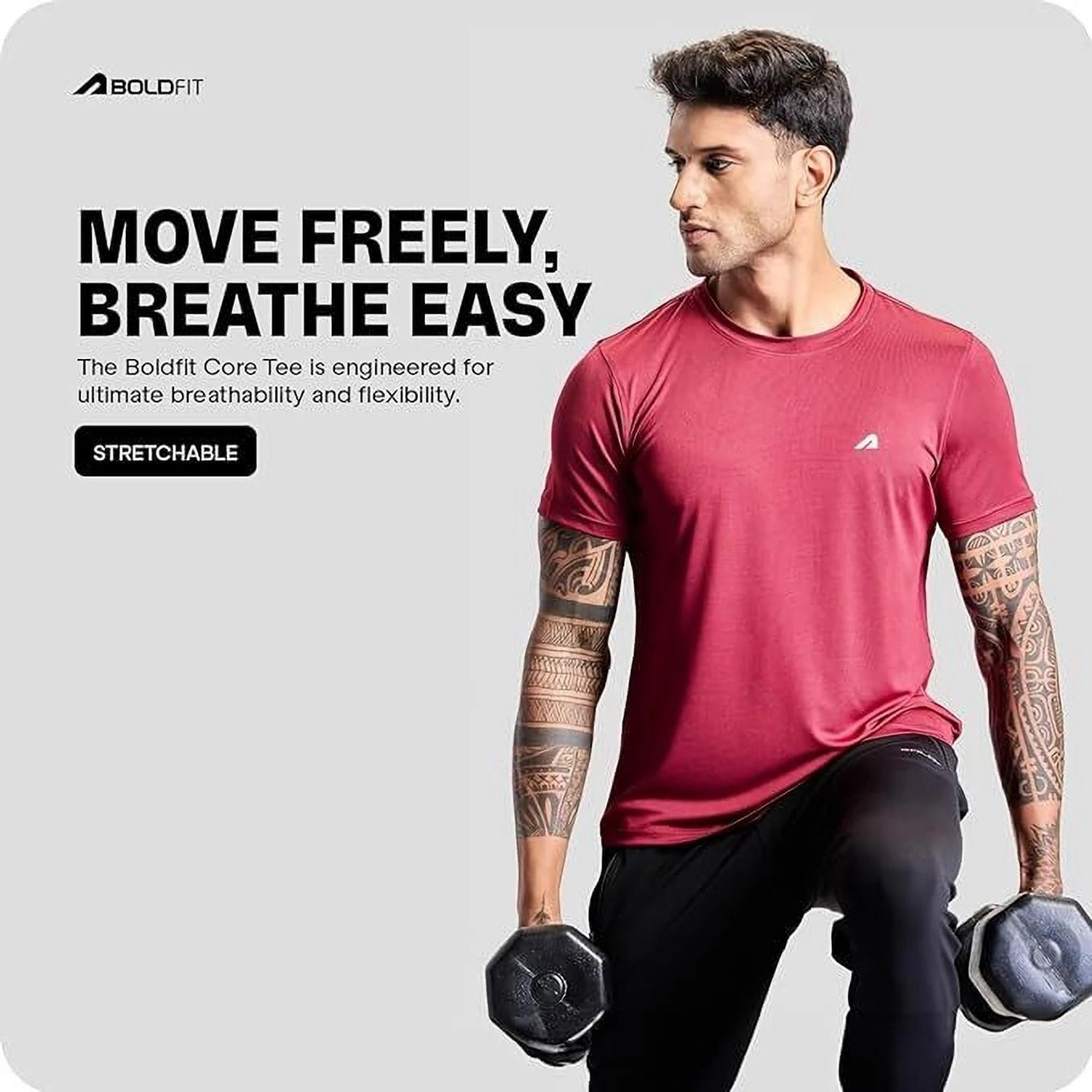 Image of Boldfit Athleisure Solid Men Round Neck Red T-Shirt