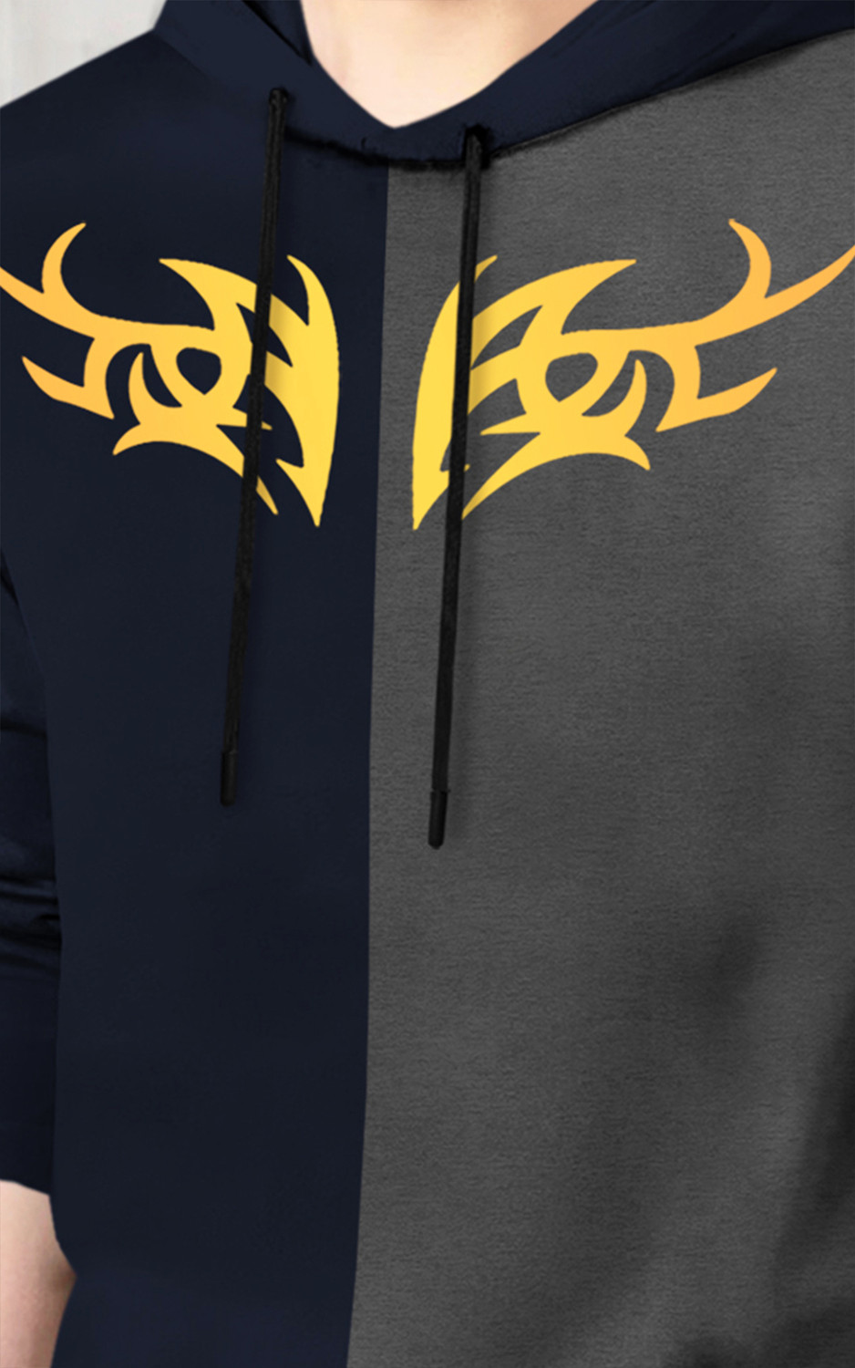 Image of BLIVE Printed Men Hooded Neck Navy Blue, Grey T-Shirt