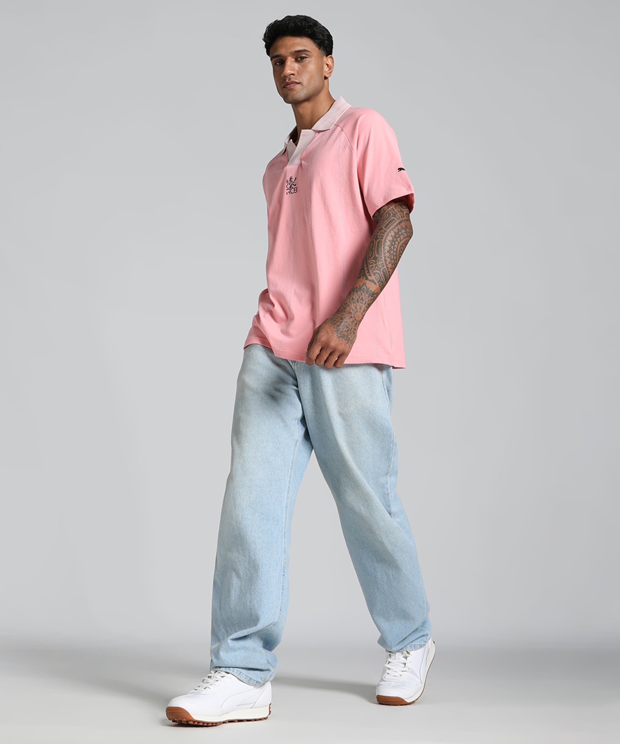 Image of PUMA Printed Men Polo Neck Pink T-Shirt