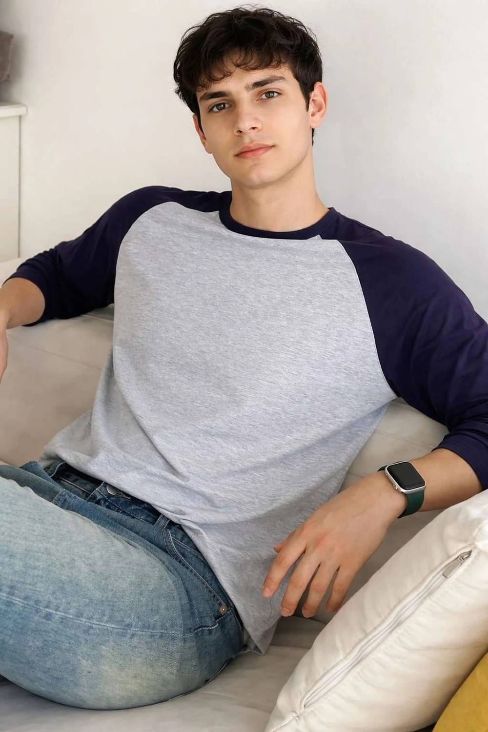 MK Digital Colorblock Men Grey, Navy Blue T-Shirt - Image 3