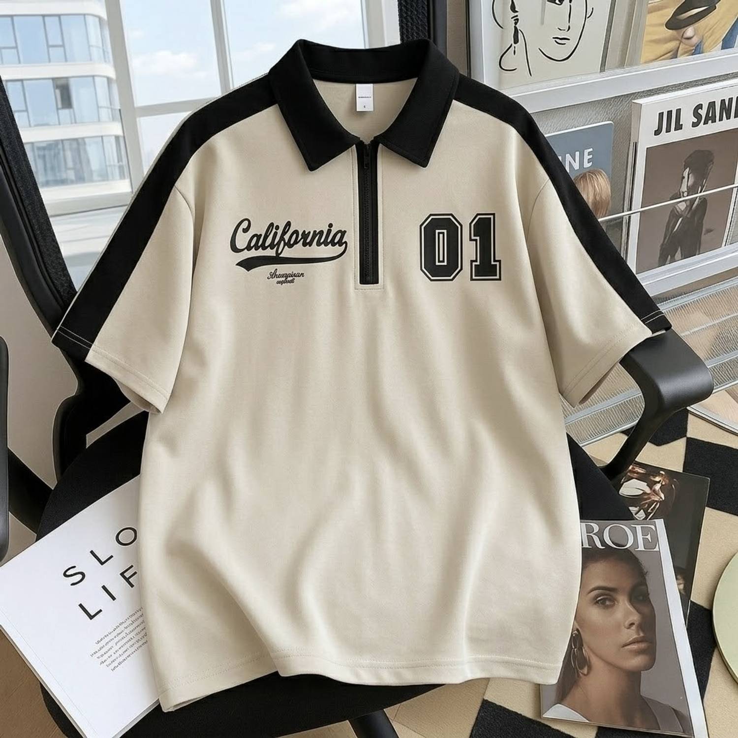 Hackmen Colorblock Beige Polo Neck T-Shirt - Image 1