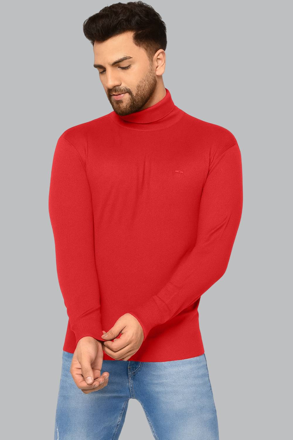 ALONE EAGLE Solid Men Turtle Neck Red T-Shirt