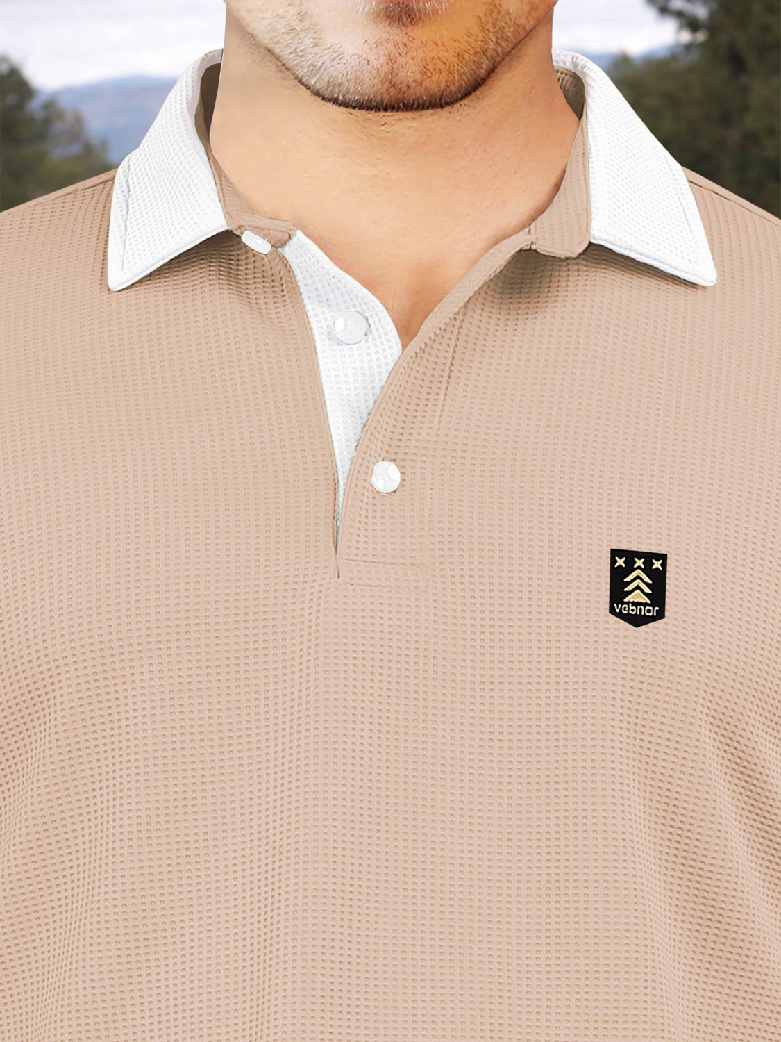 Image of VeBNoR Printed Men Polo Neck Beige T-Shirt
