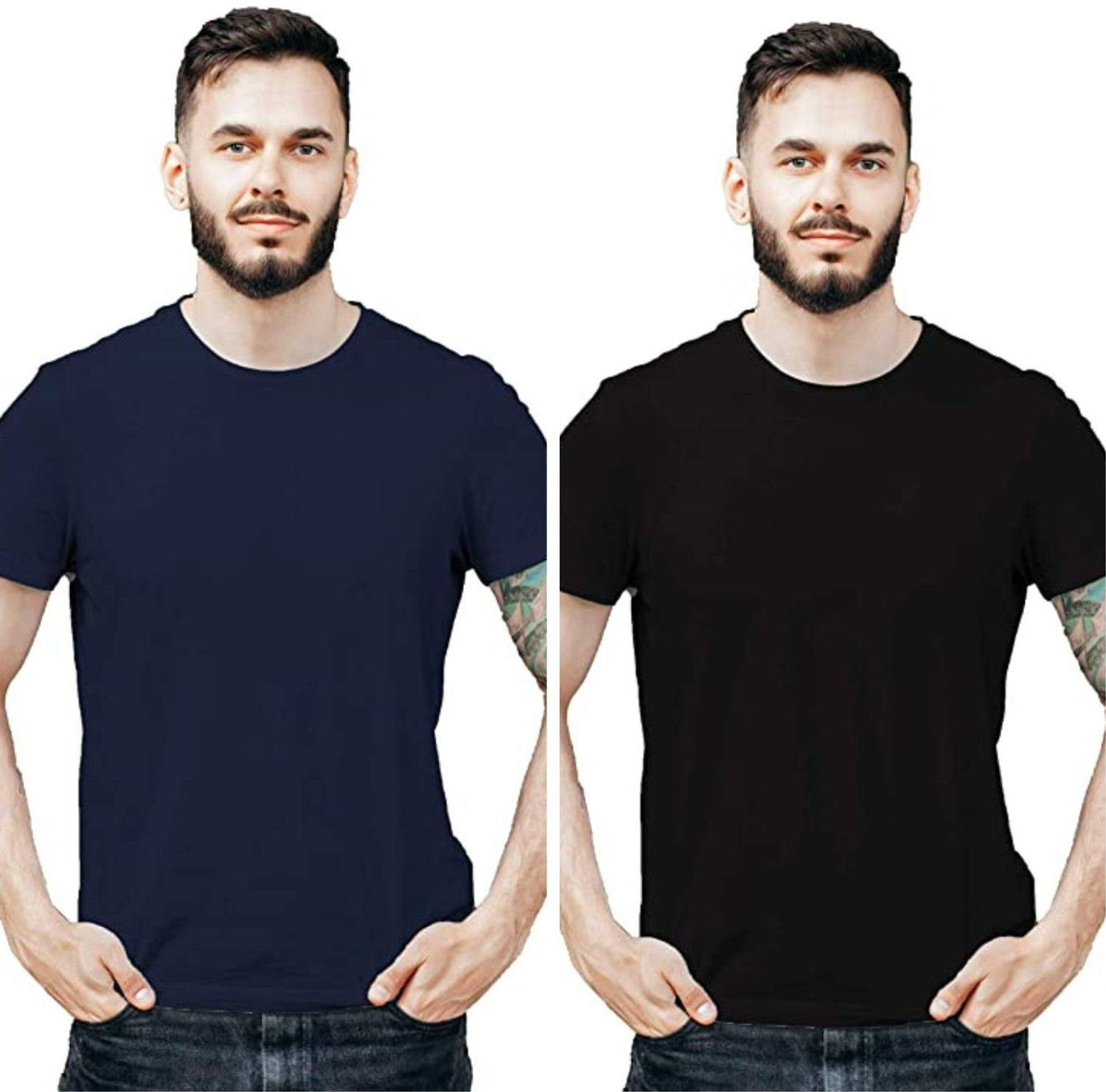 Image of Farlucci Solid Men Round Neck Multicolor T-Shirt