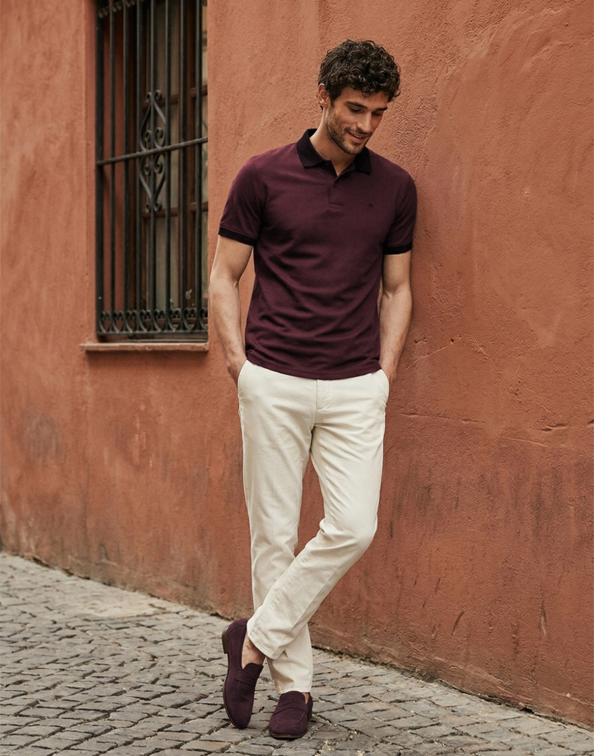 Image of LOUIS PHILIPPE Solid Men Polo Neck Maroon T-Shirt