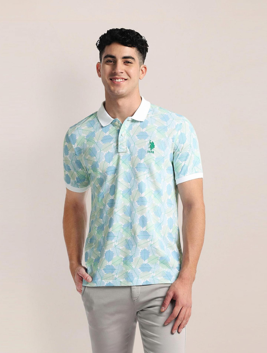 Image of U.S. POLO ASSN. Printed Men Polo Neck Blue T-Shirt