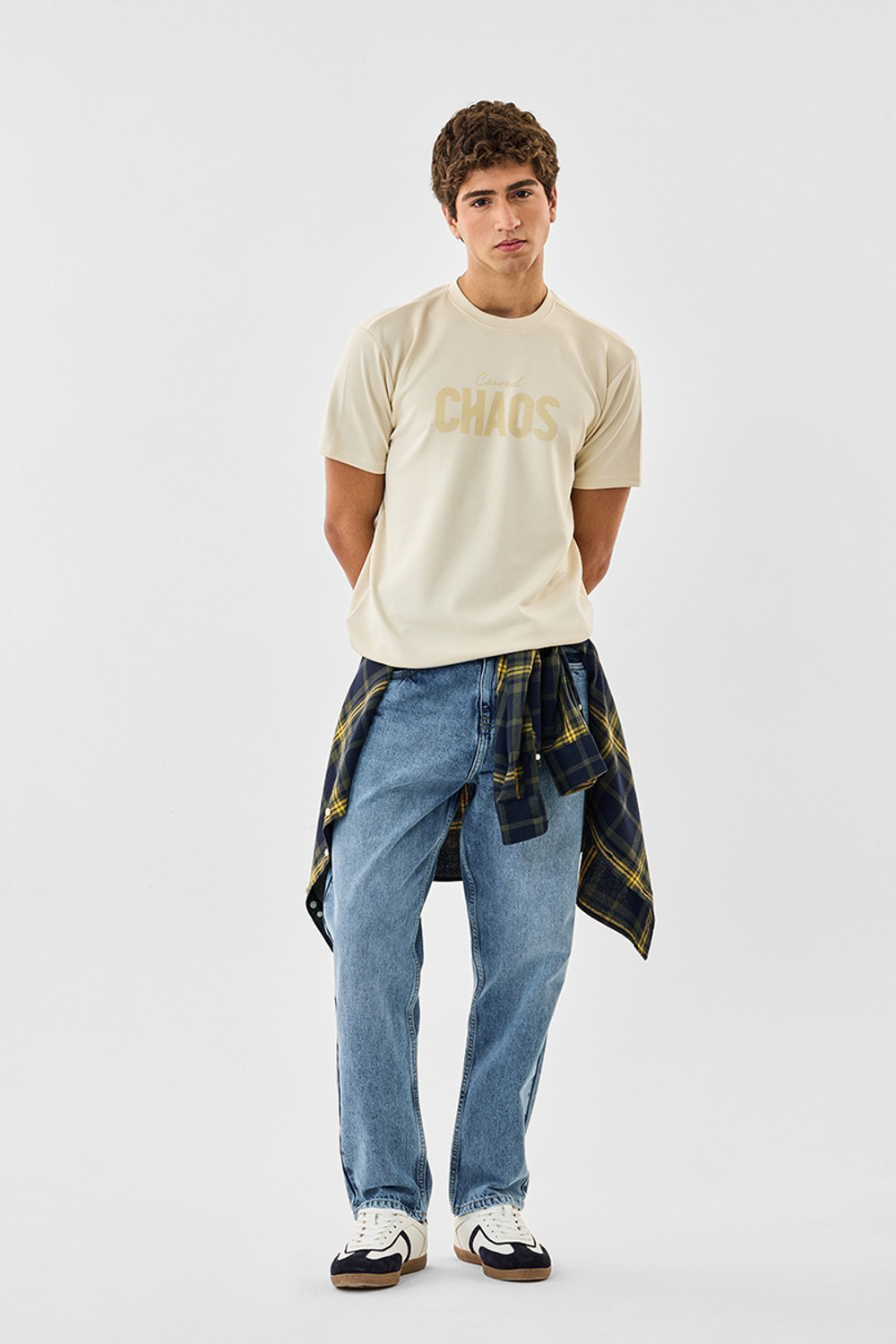 Image of Snitch Graphic Print Men Crew Neck Beige T-Shirt