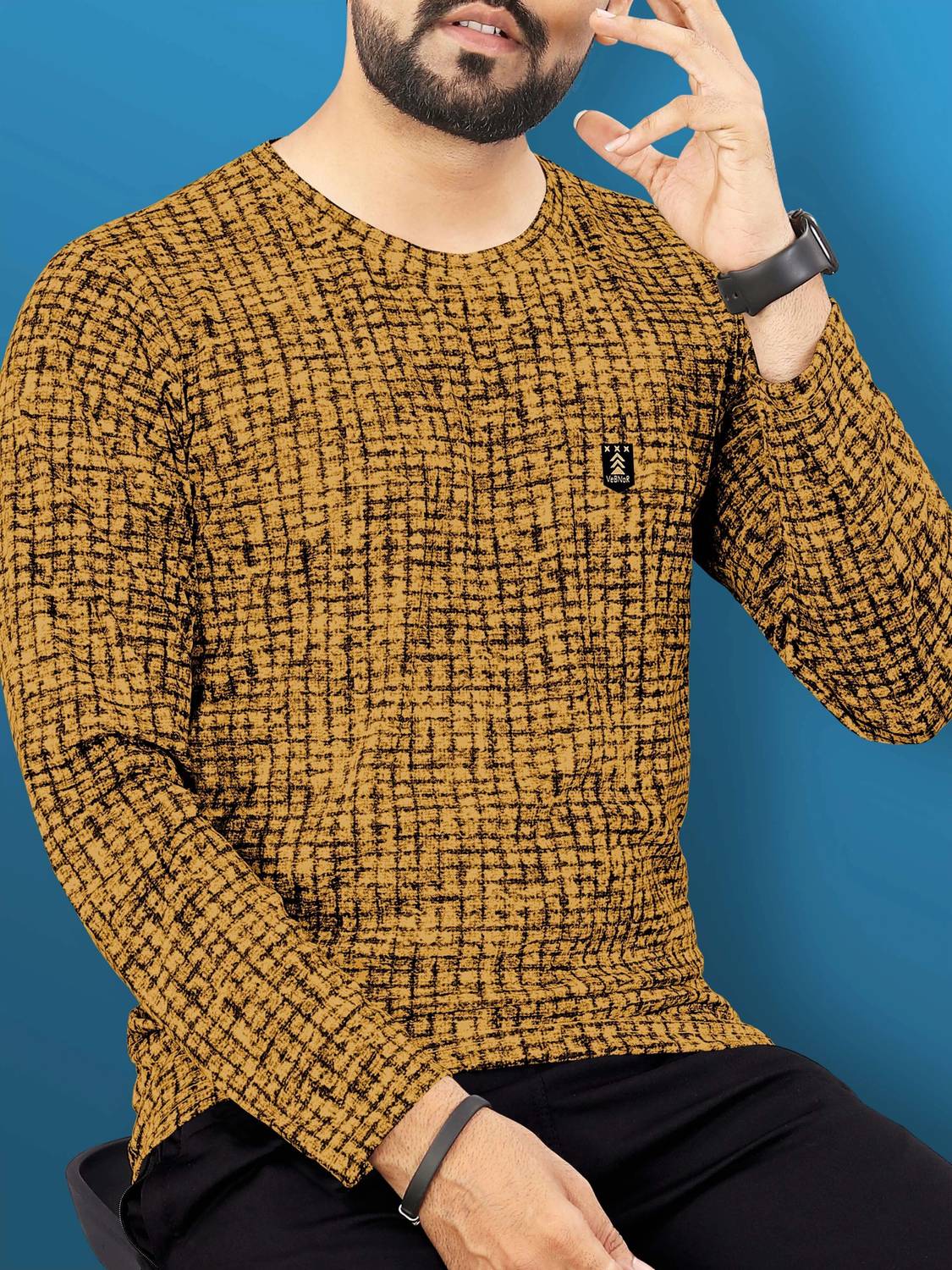 VeBNoR Men Printed Round Neck Polycotton Yellow T-Shirt
