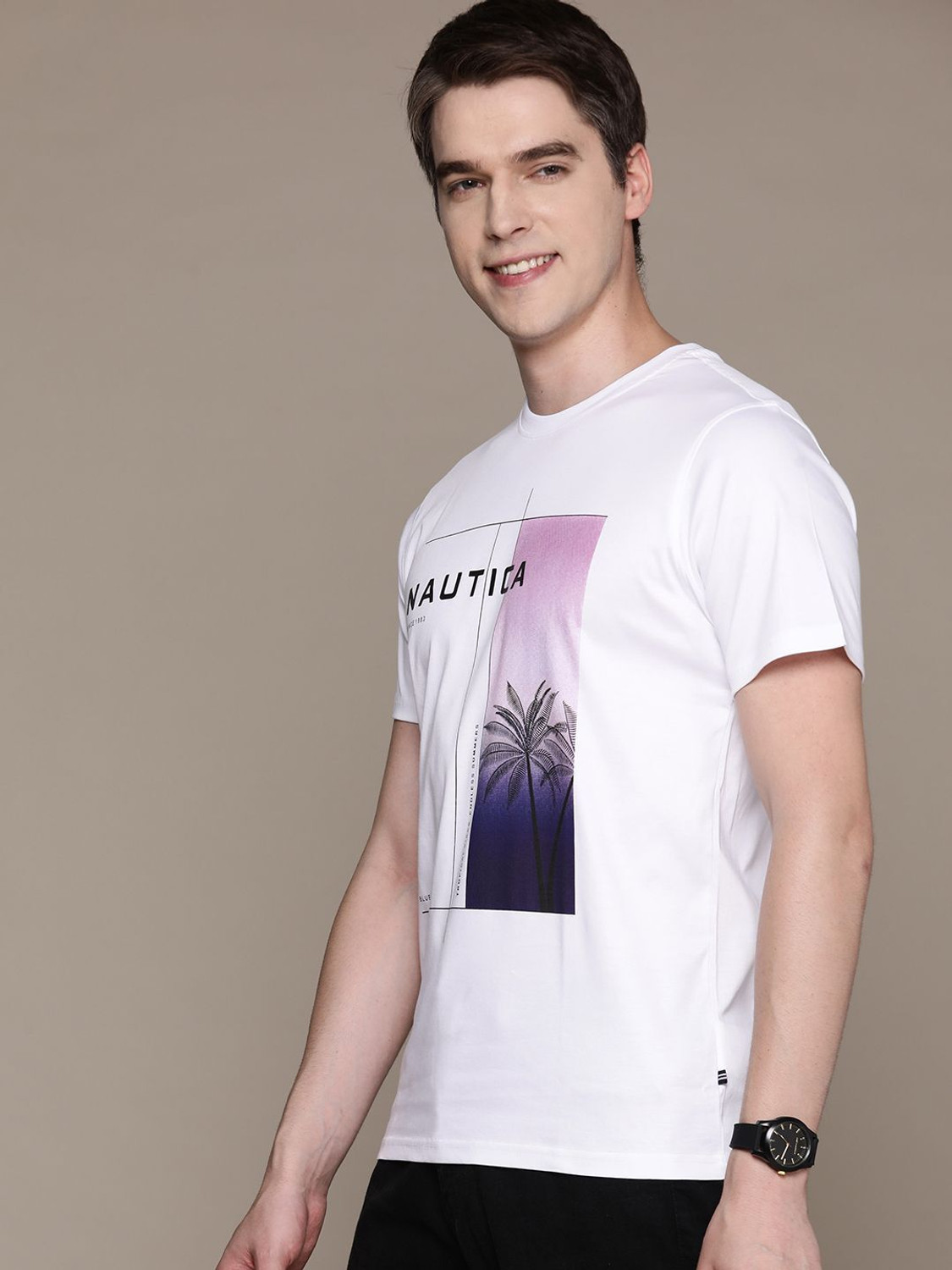 Image of NAUTICA Printed Men Round Neck White T-Shirt