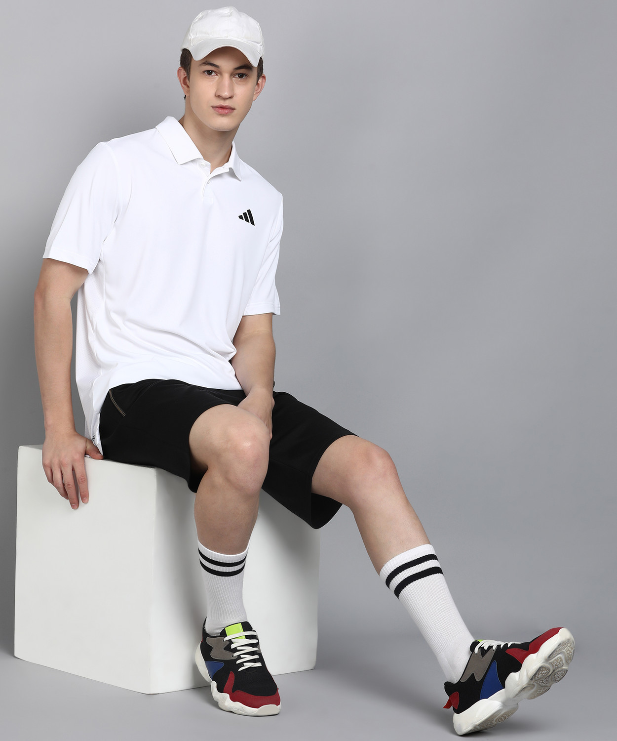 Image of ADIDAS Solid Men Polo Neck White T-Shirt