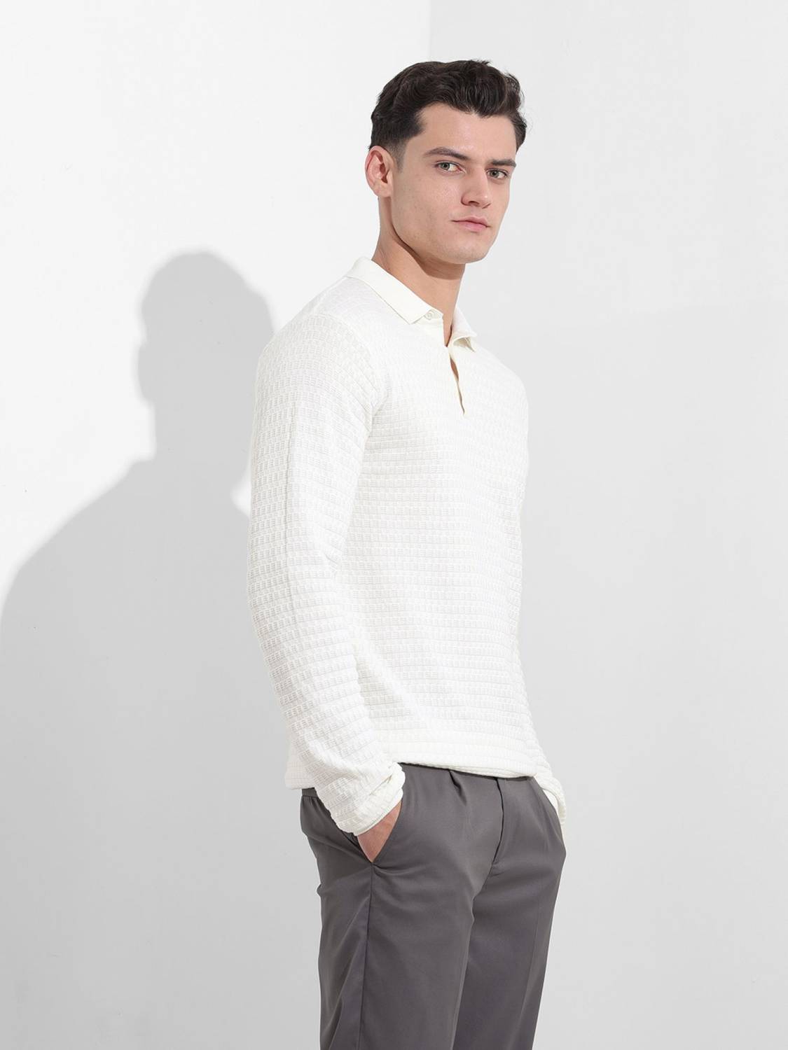 The Indian Garage Co. Men Polo Neck White T-Shirt - Image 3