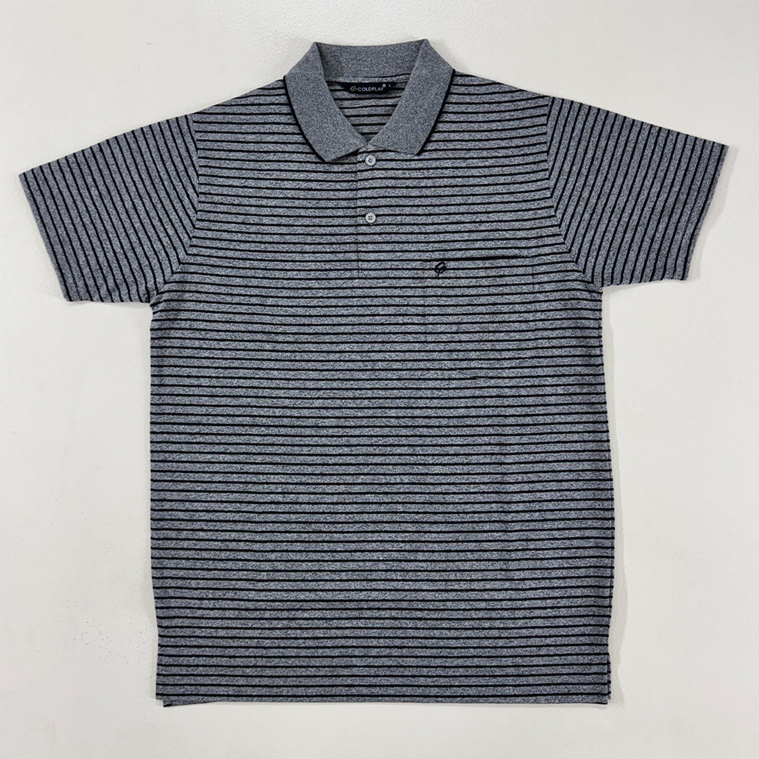 Image of Coldplay Striped Men Polo Neck Grey T-Shirt