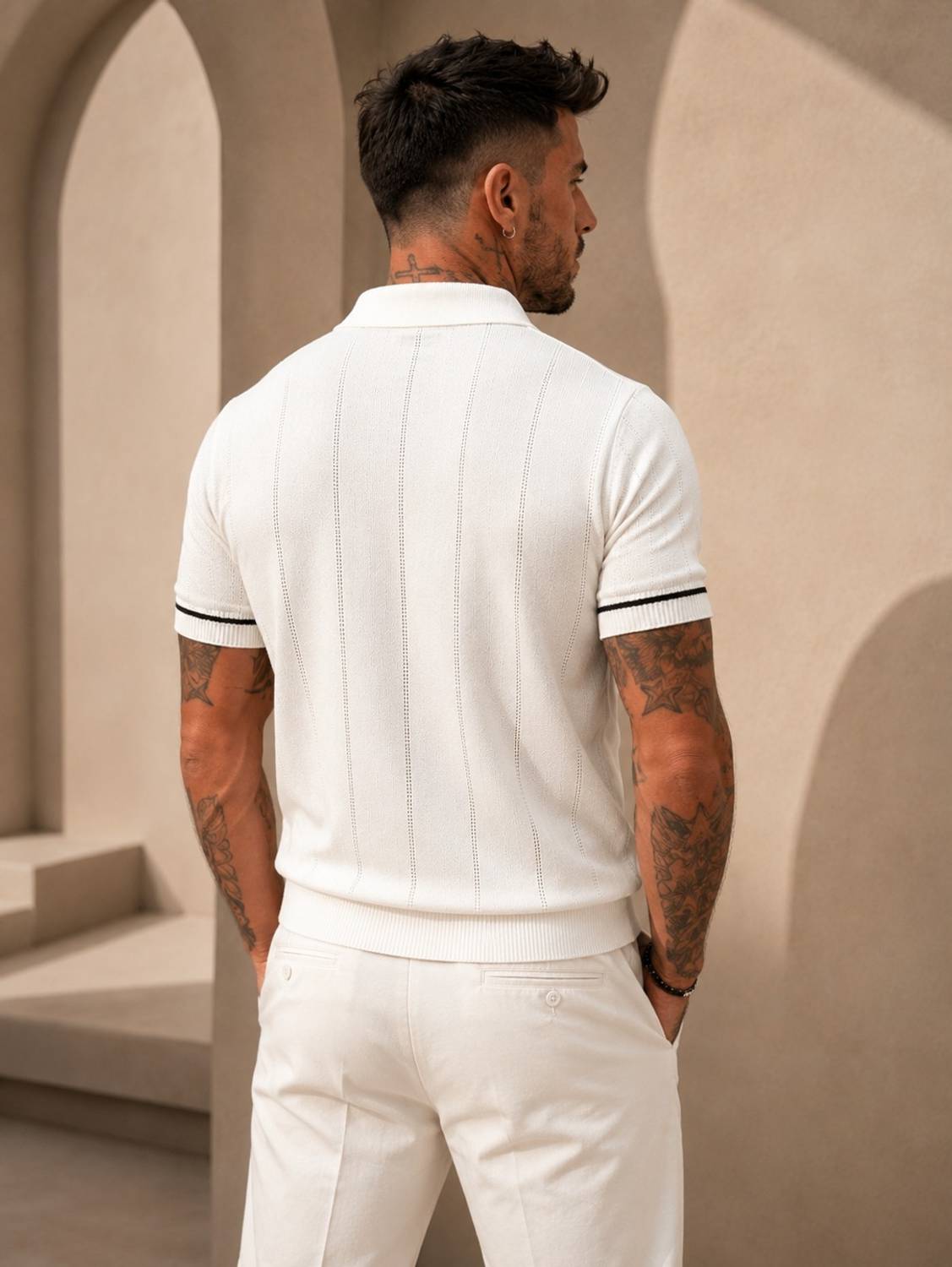 sti Solid Men Polo Neck White T-Shirt - Image 2