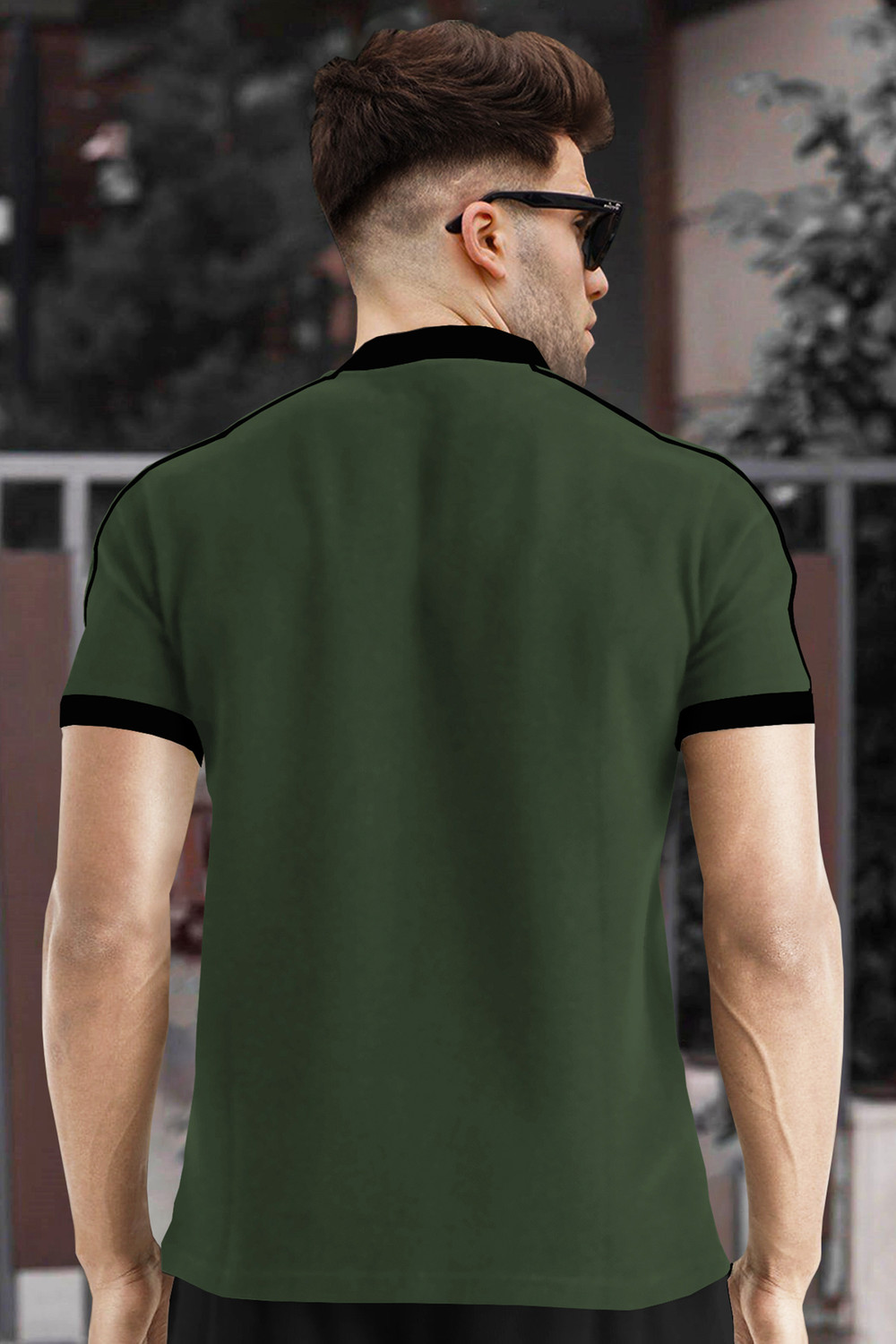 Image of TRIPR Printed Men Mandarin Collar Dark Green, Black T-Shirt