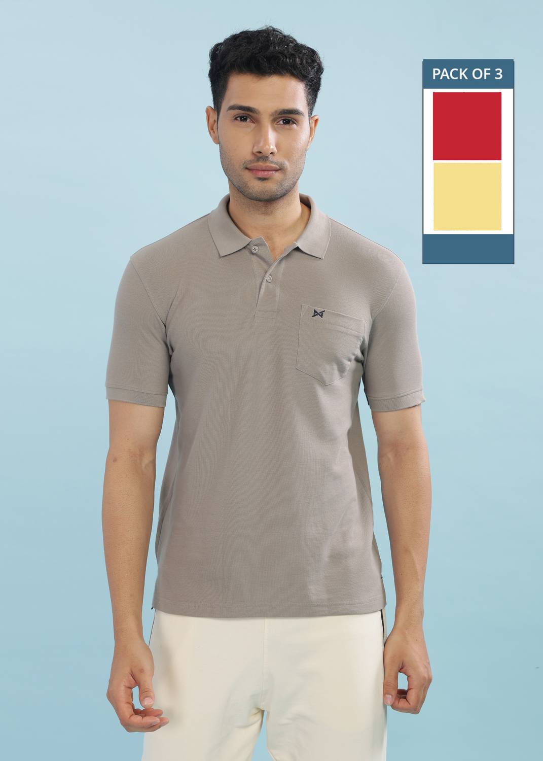 Force NXT Pack of 3 Men Solid Polo Neck Pure Cotton Multicolor T-