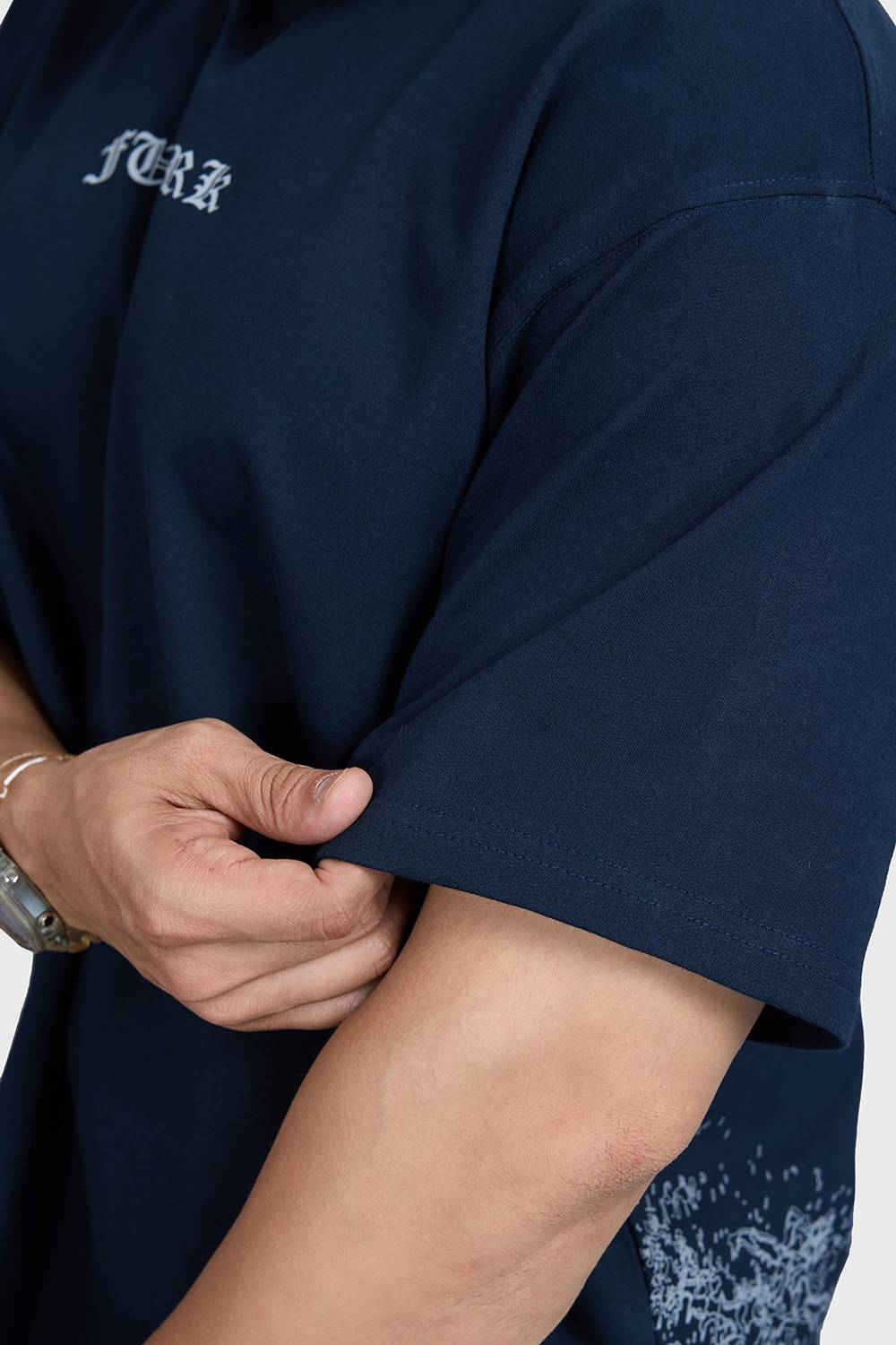 Men Solid Round Neck Pure Cotton Navy Blue T-Shirt - Image 5