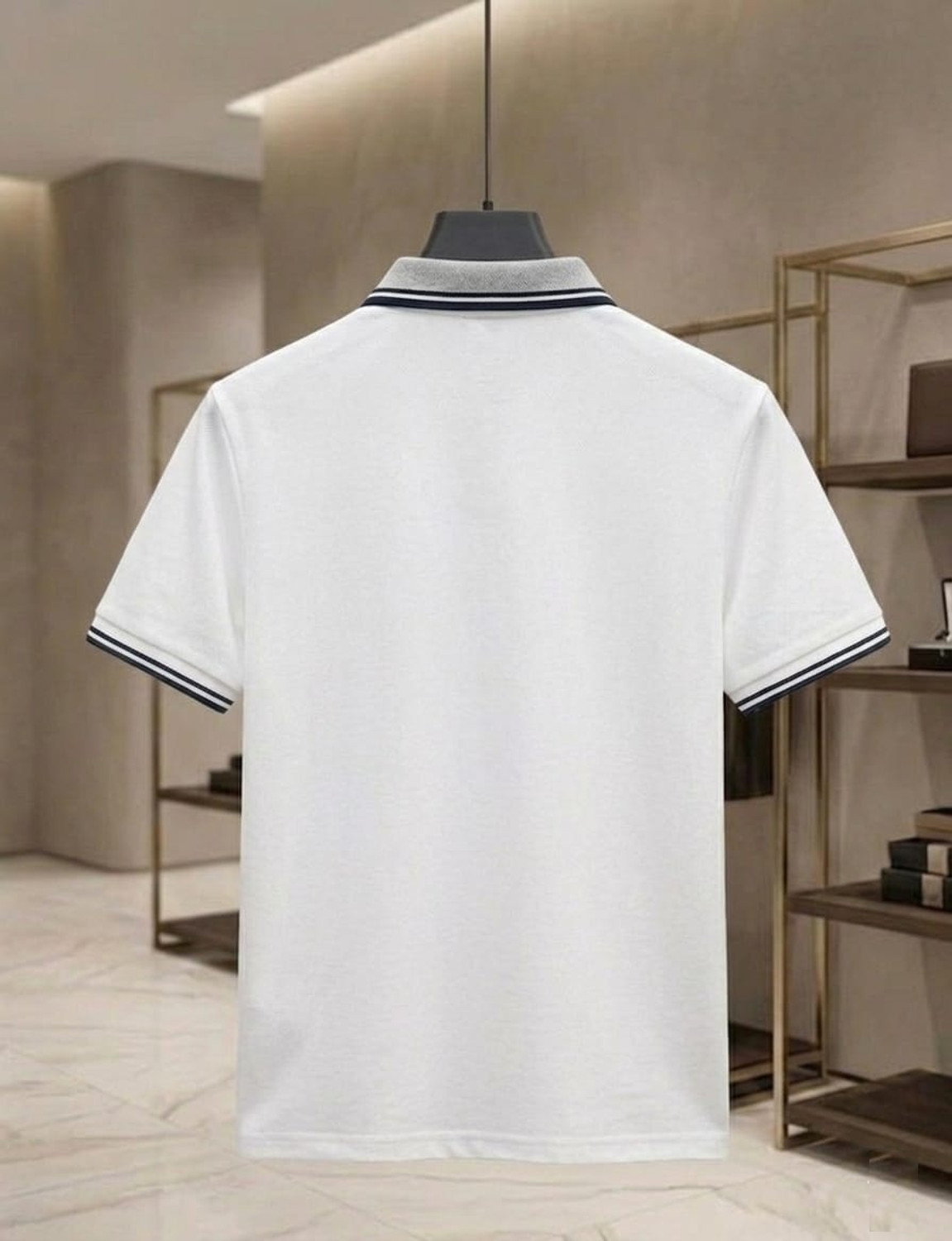 Image of DLooK Designer Solid Men Polo Neck White T-Shirt