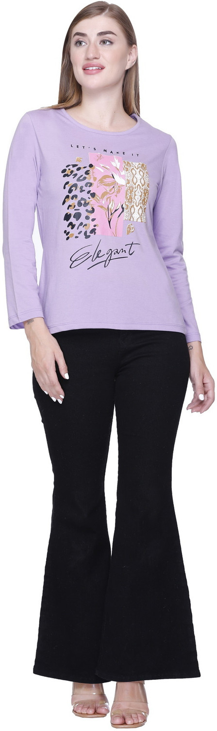 Image of Star Touch Graphic Print Women Round Neck Purple, Pink T-Shirt