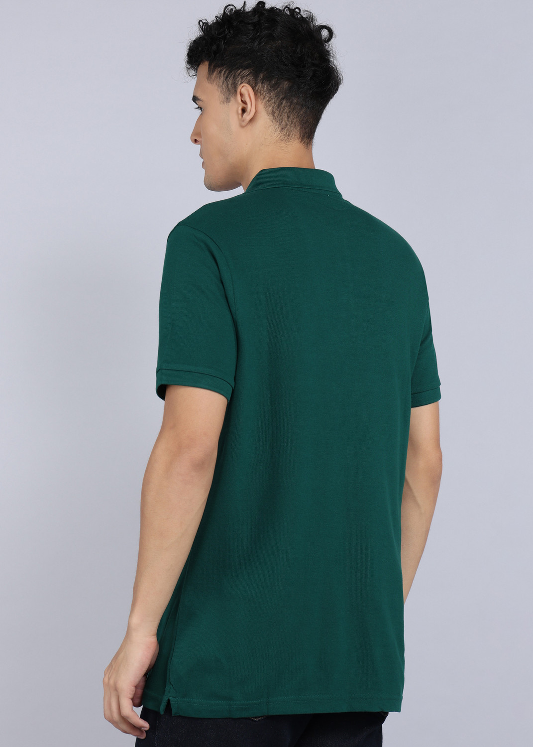 Image of United Colors of Benetton Printed Men Polo Neck Green T-Shirt